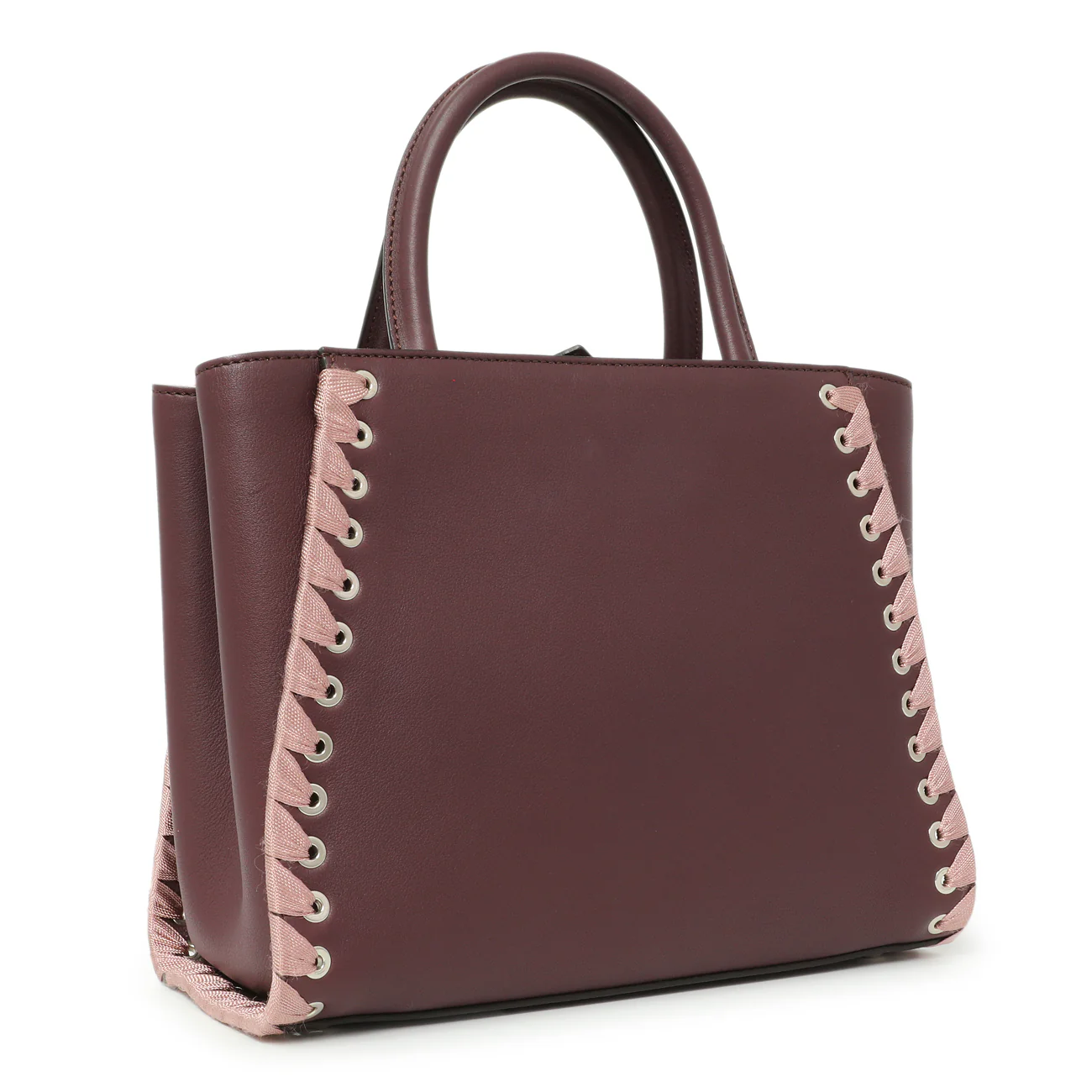 Fendi Dark Red Rosa Doll Vitello Dolce Ribbon Lace Up Petite 2Jours Tote - Image 2