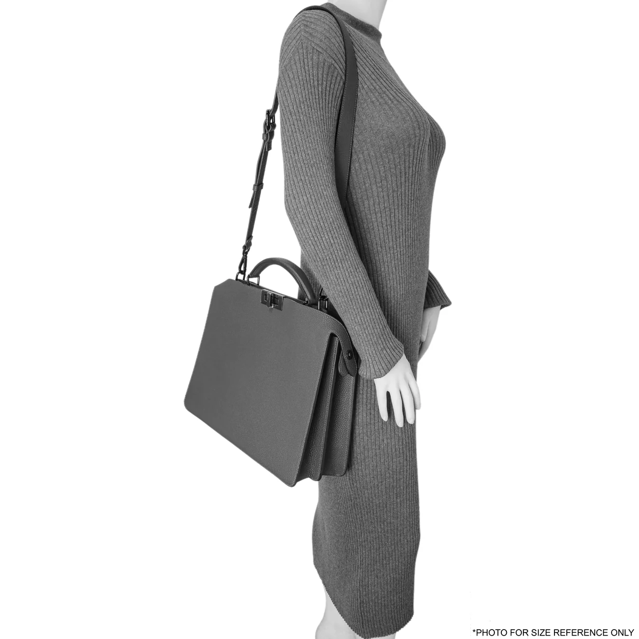 Fendi Grey Cuoio Romano Vitello Cover Monochrome Medium Peekaboo ISeeU Satchel - Image 11