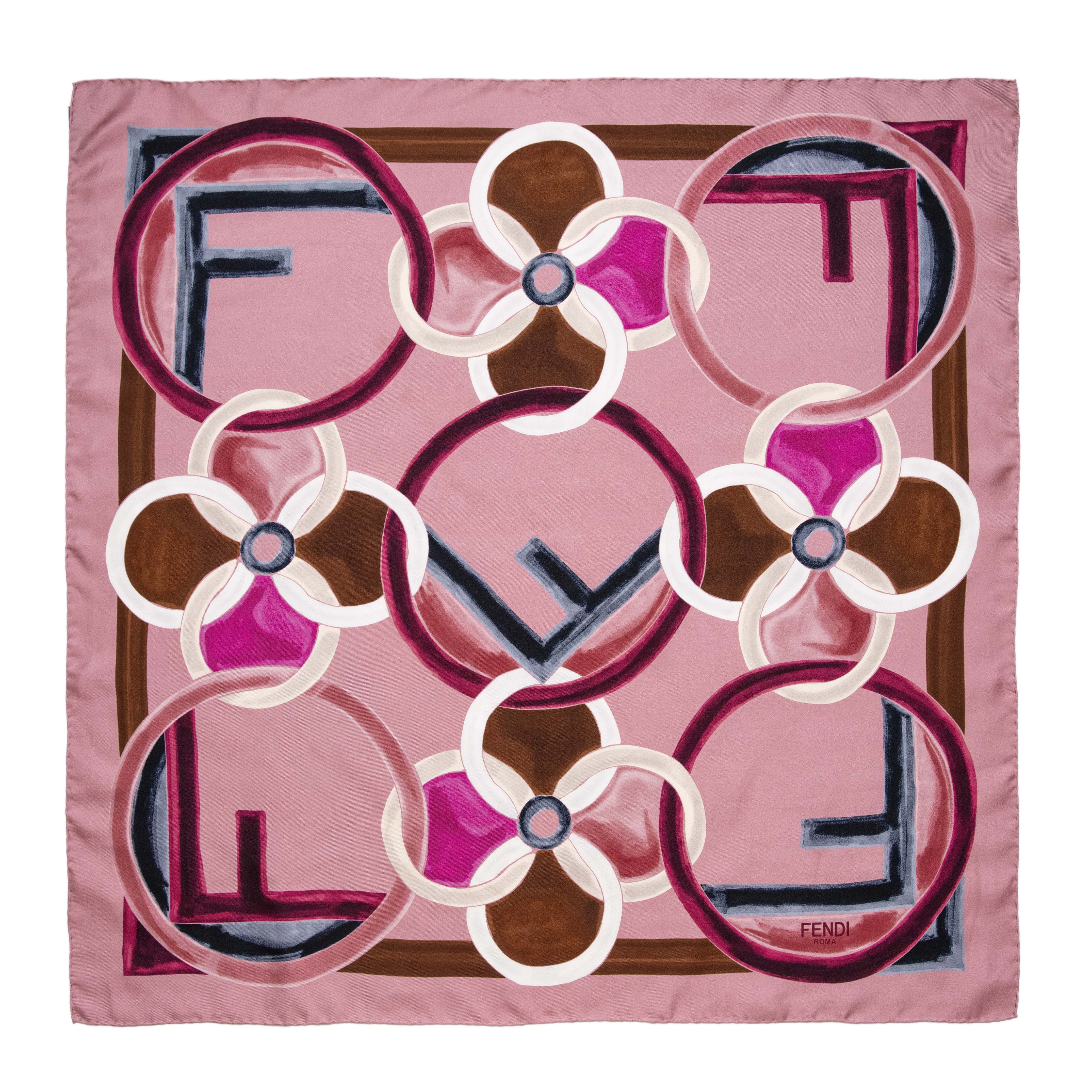Fendi Pink Silk F Logo Scarf - Image 2