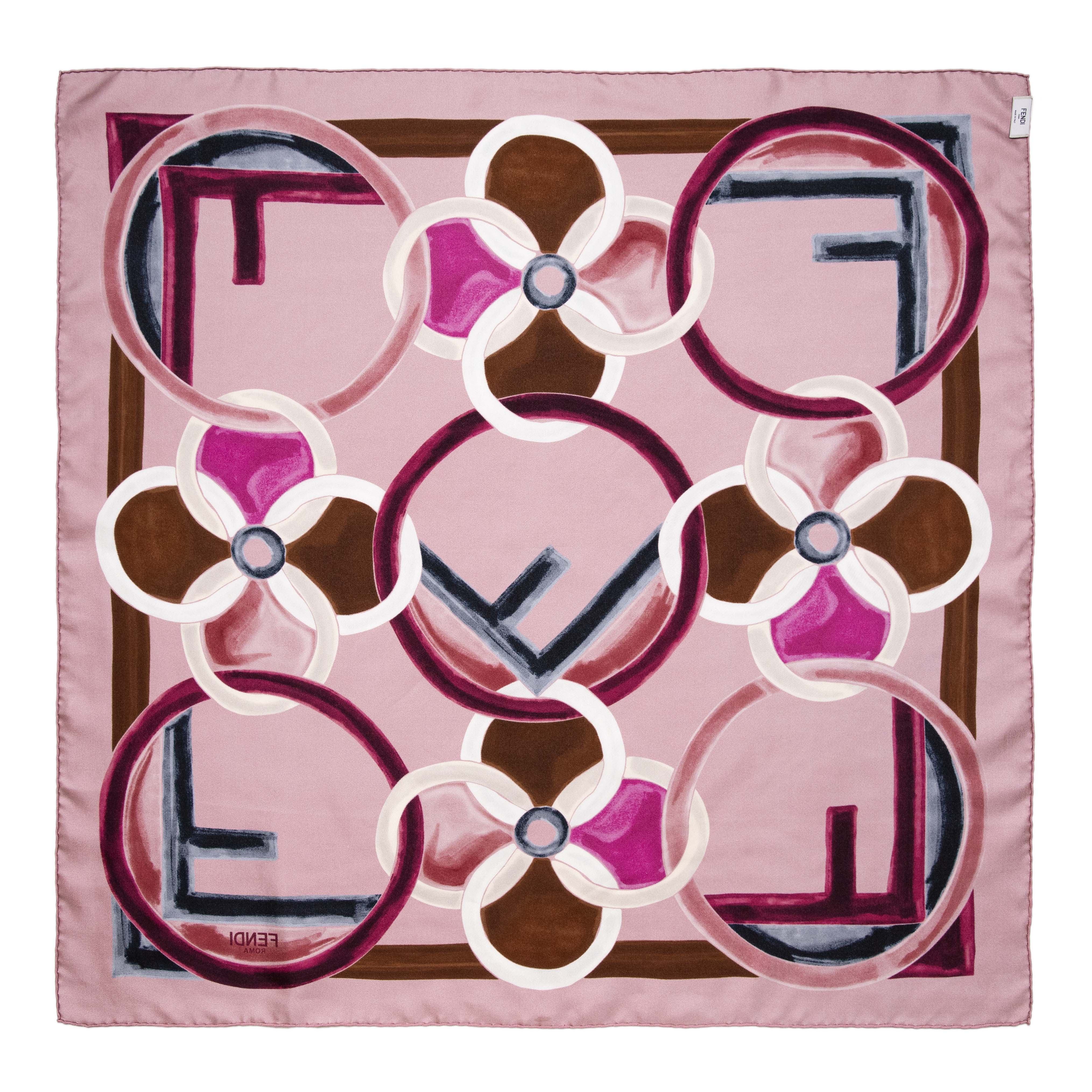 Fendi Pink Silk F Logo Scarf - Image 3