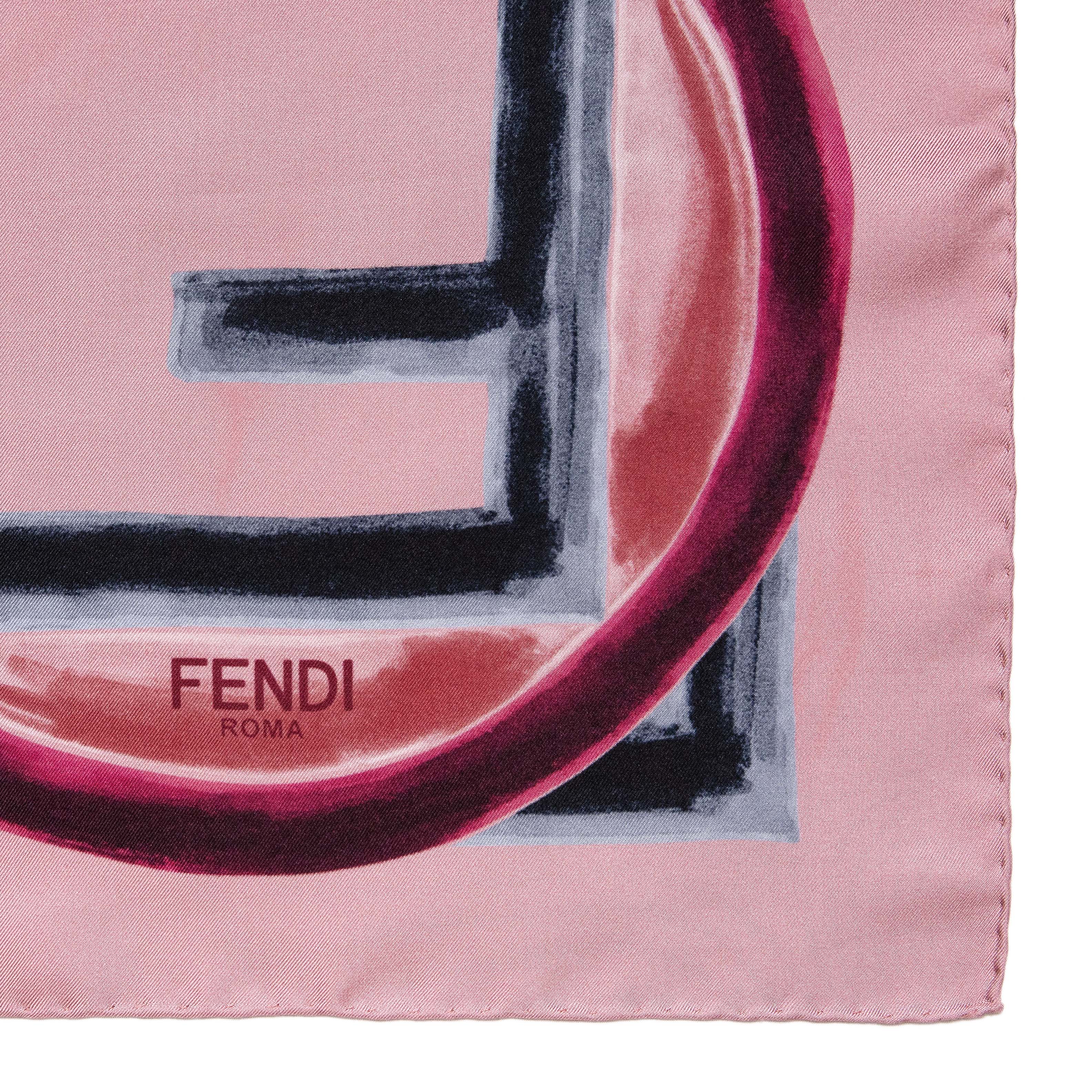 Fendi Pink Silk F Logo Scarf - Image 4
