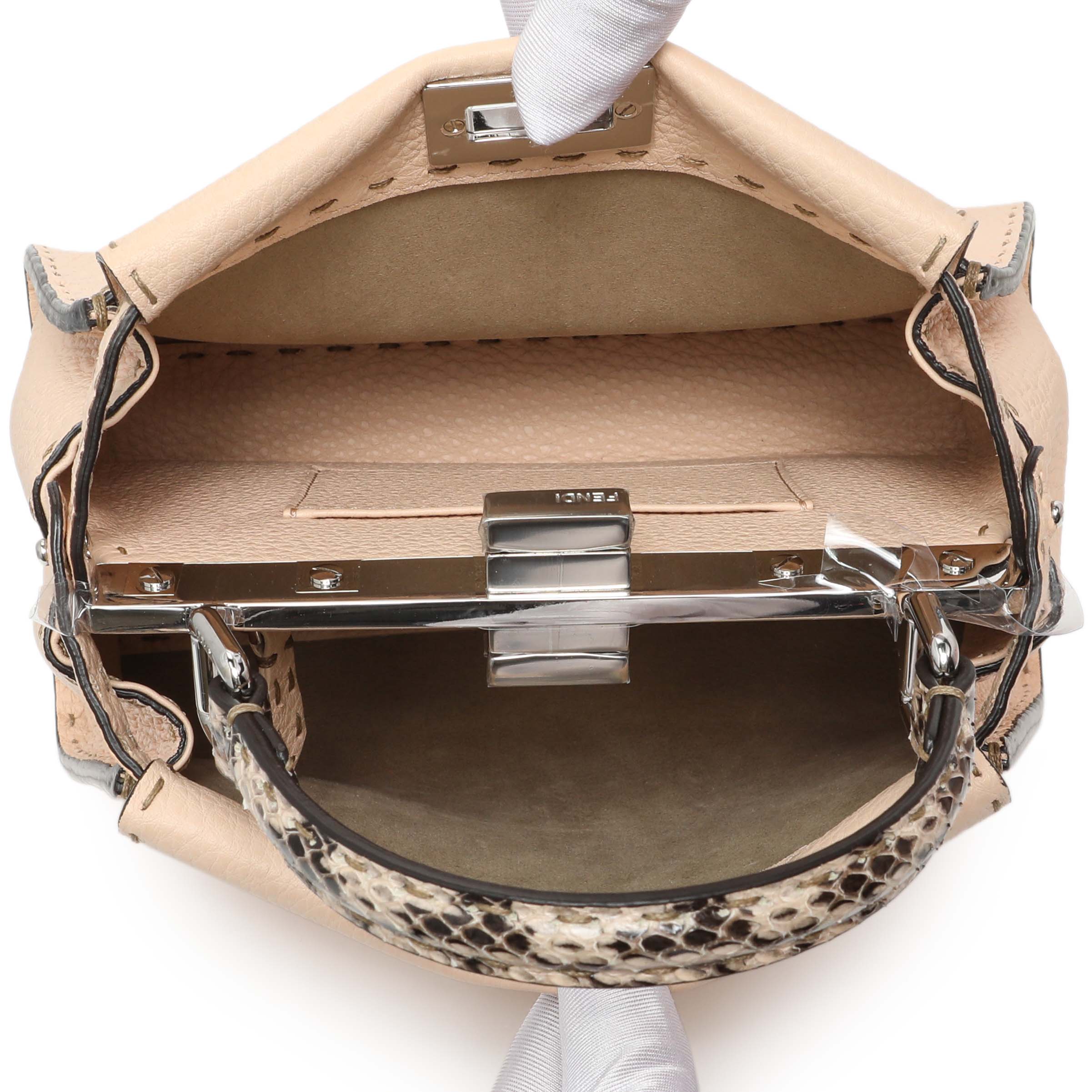 Fendi Plaster Cuoio Romano Snakeskin Selleria Mini Peekaboo Iconic Satchel - Image 4