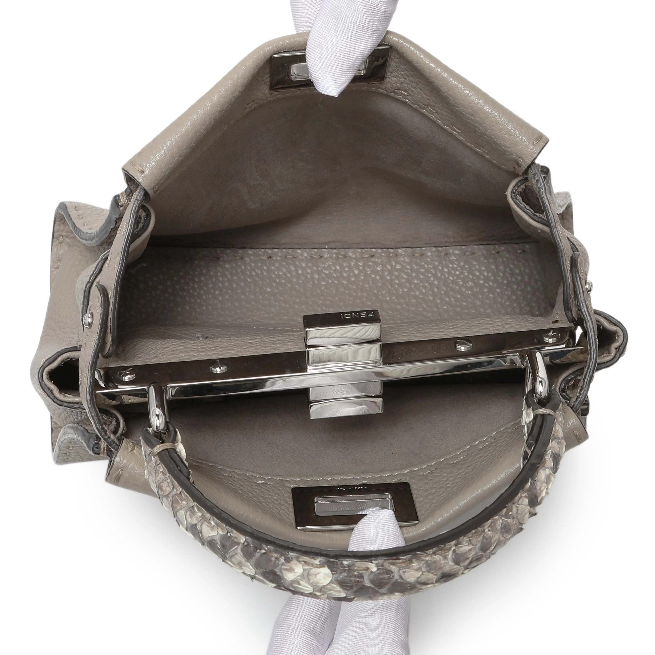 Fendi Plaster Cuoio Romano Snakeskin Selleria Mini Peekaboo Iconic Satchel - Image 4