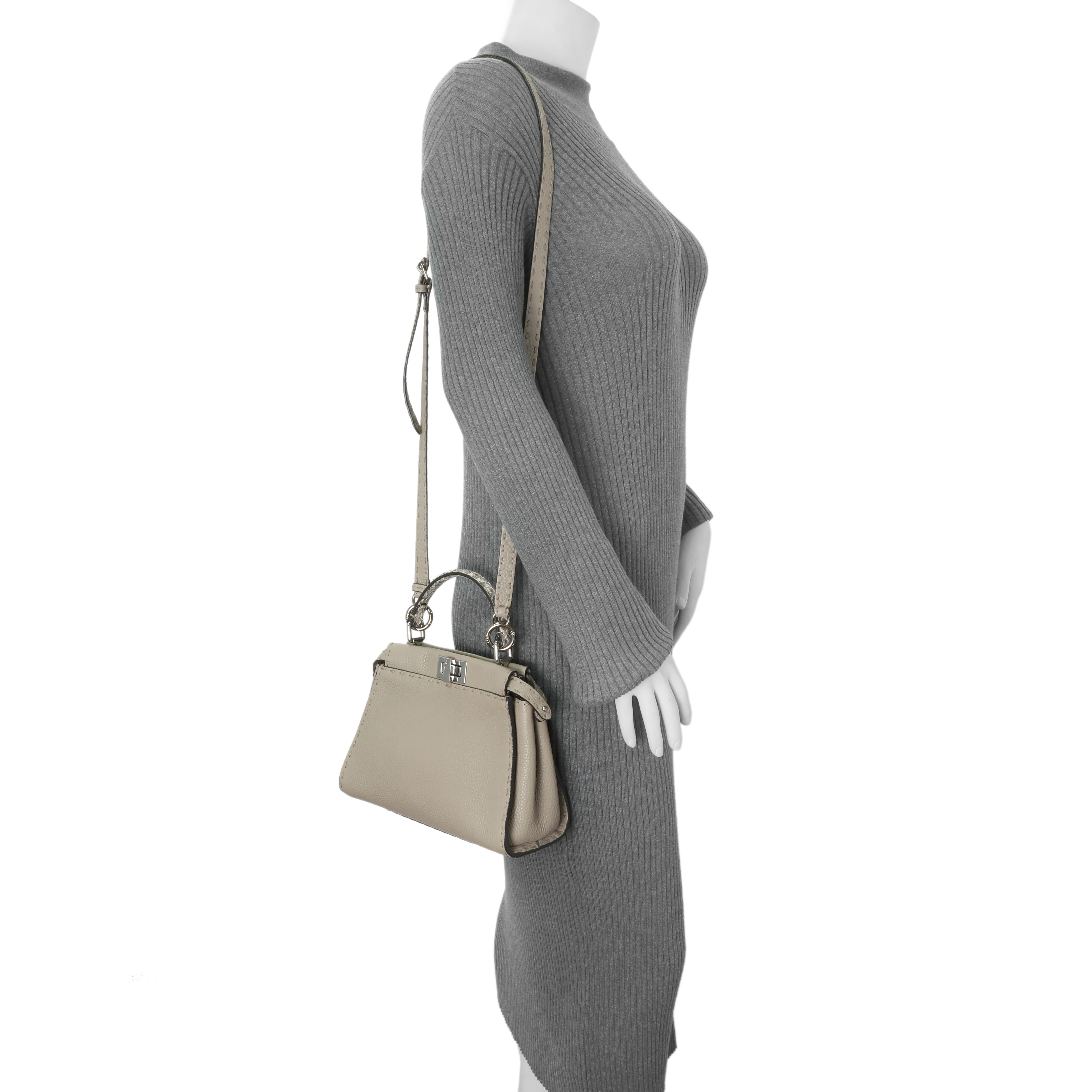 Fendi Plaster Cuoio Romano Snakeskin Selleria Mini Peekaboo Iconic Satchel - Image 8