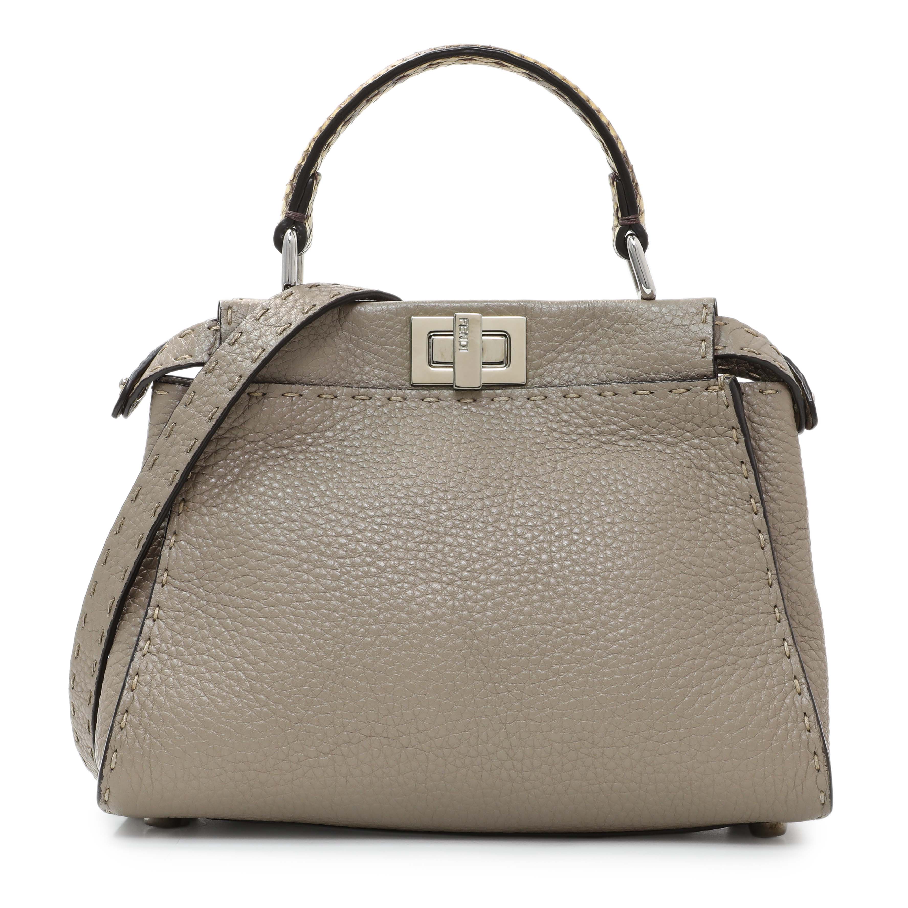 Fendi Plaster Cuoio Romano Snakeskin Selleria Mini Peekaboo Iconic Satchel