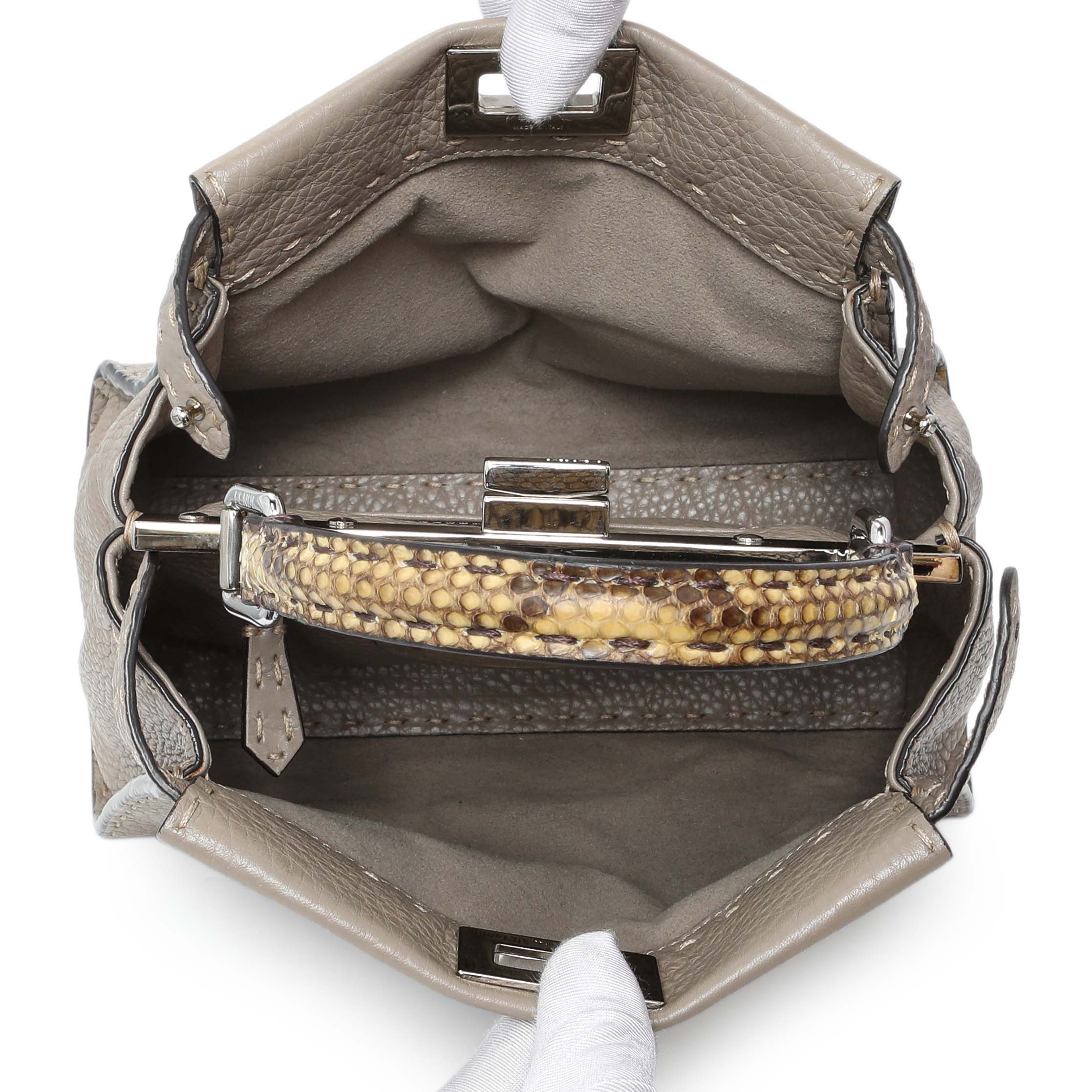 Fendi Plaster Cuoio Romano Snakeskin Selleria Mini Peekaboo Iconic Satchel - Image 4