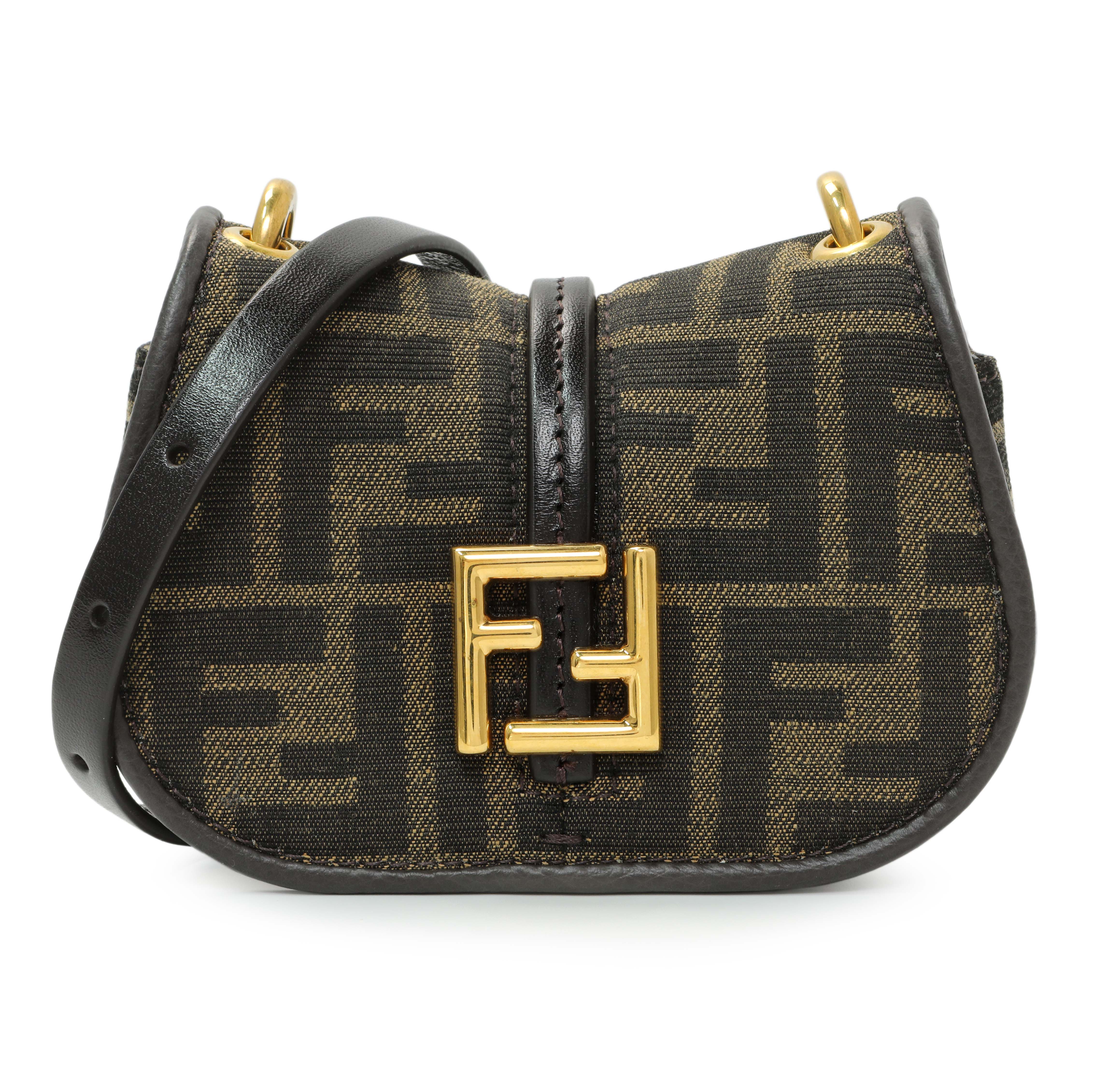 Fendi Tobacco Jacquard Vitello Cher Cuoio FF 1974 Nano C'mon