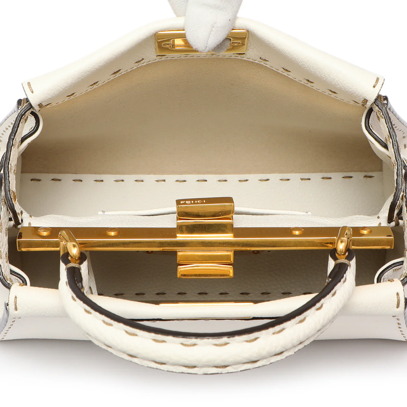 Fendi White Cuoio Romano Selleria Mini Peekaboo Iconic Satchel - Image 5