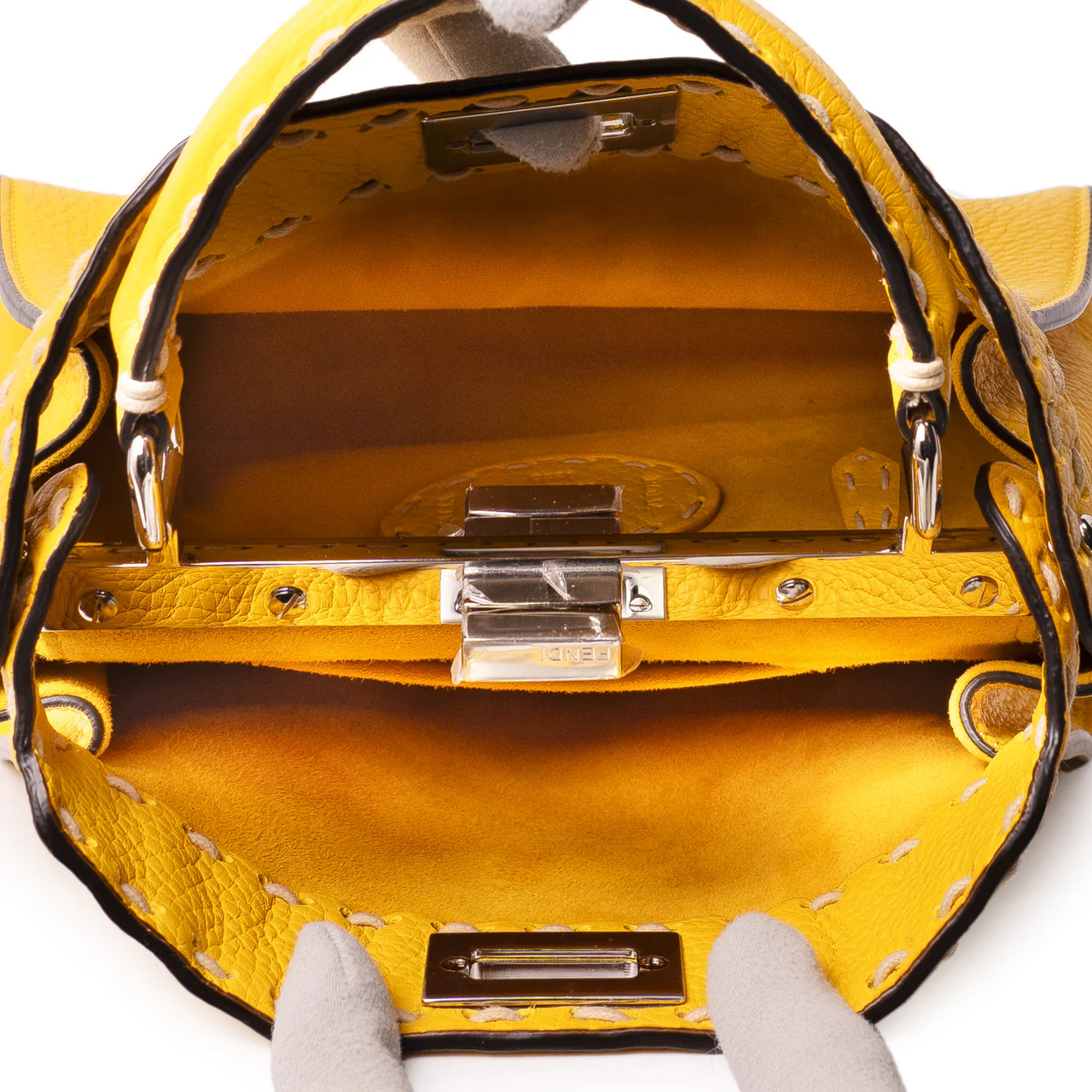 Fendi Yellow Cuoio Romano Selleria Mini Peekaboo Iconic Satchel - Image 4