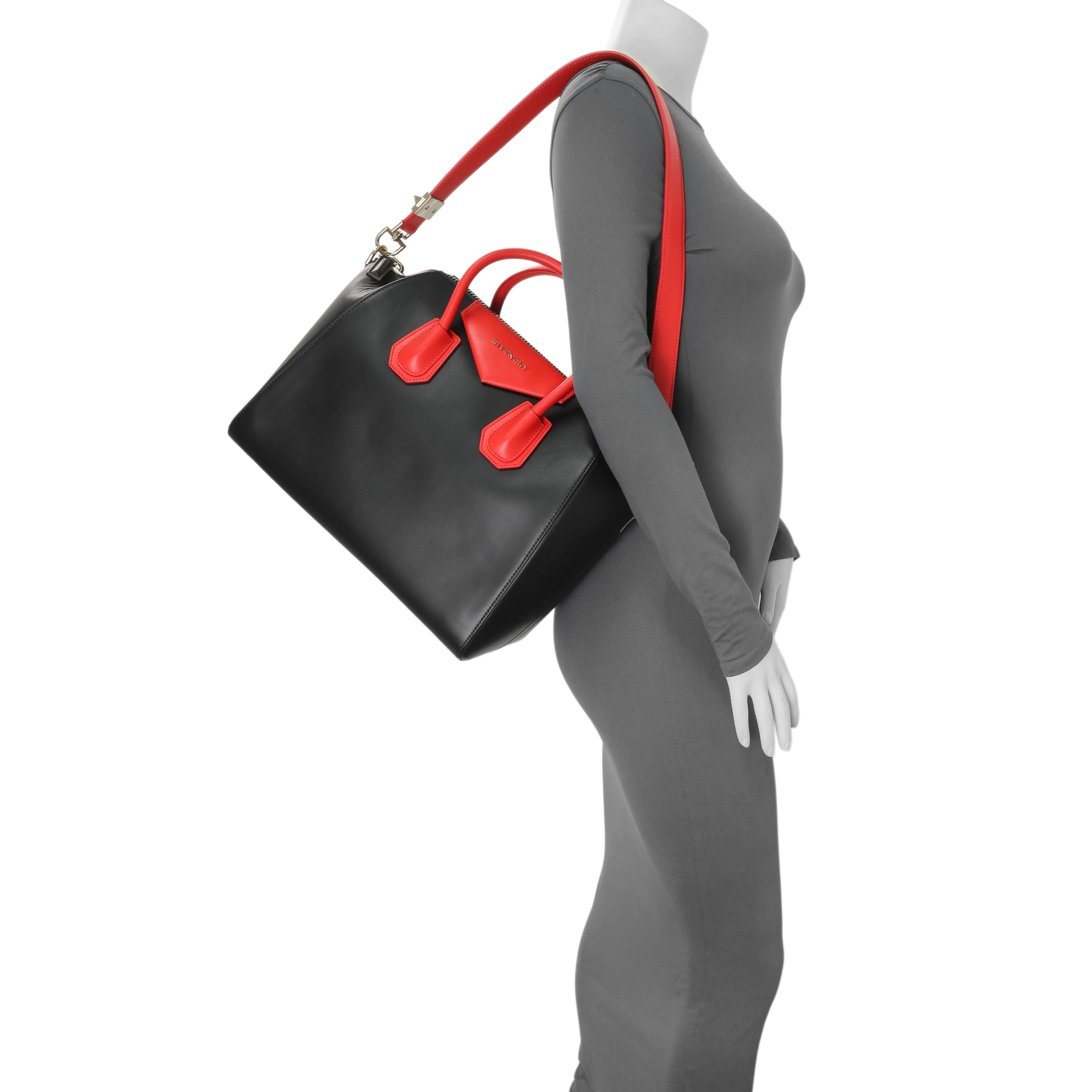 Givenchy Black Red Calfskin Medium Antigona Tote - Image 11