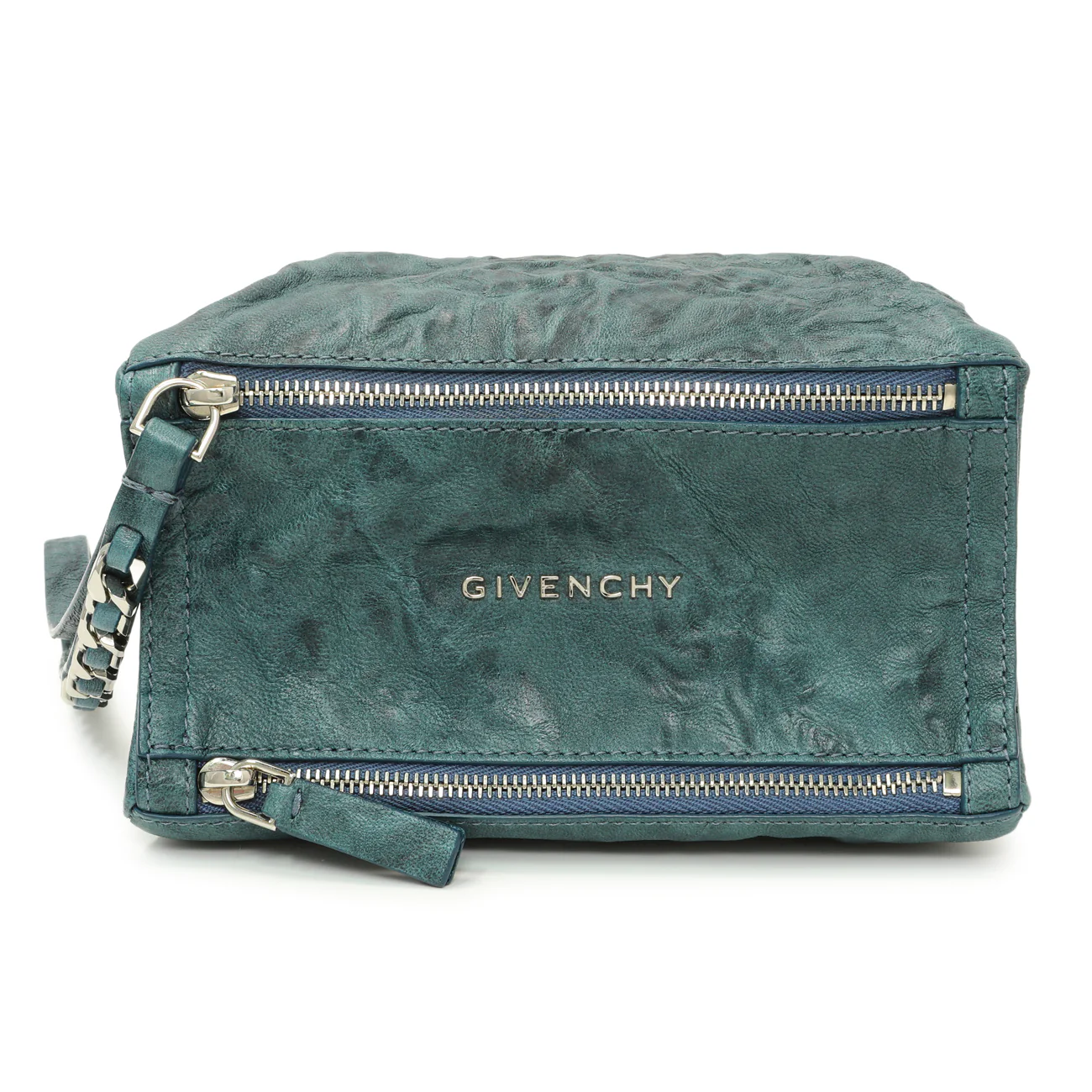Givenchy Teal Tumbled Sheepskin Pandora Wristlet Clutch