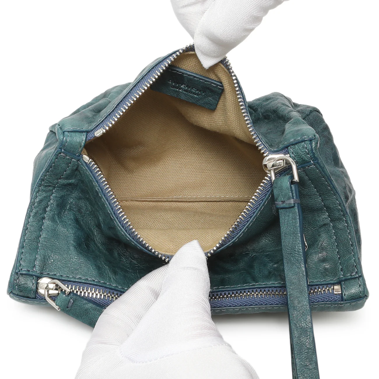 Givenchy Teal Tumbled Sheepskin Pandora Wristlet Clutch - Image 6