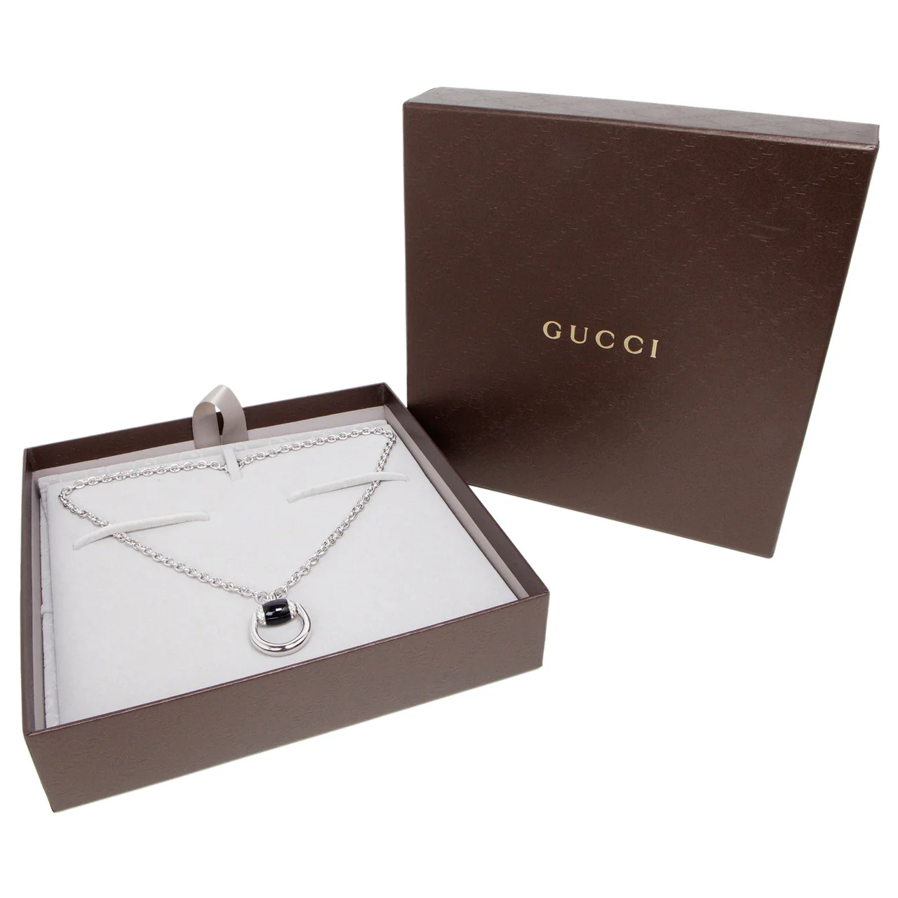 Gucci 18K White Gold, Diamond & Onyx Horsebit Pendant Necklace - Image 4