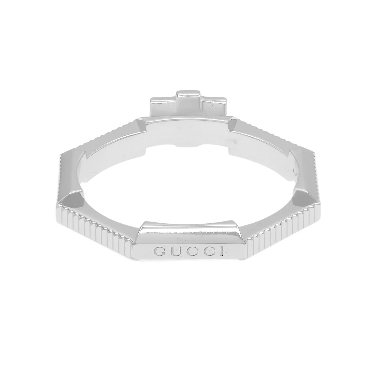 Gucci 18K White Gold Rubellite Diamond Link to Love Ring - Image 2