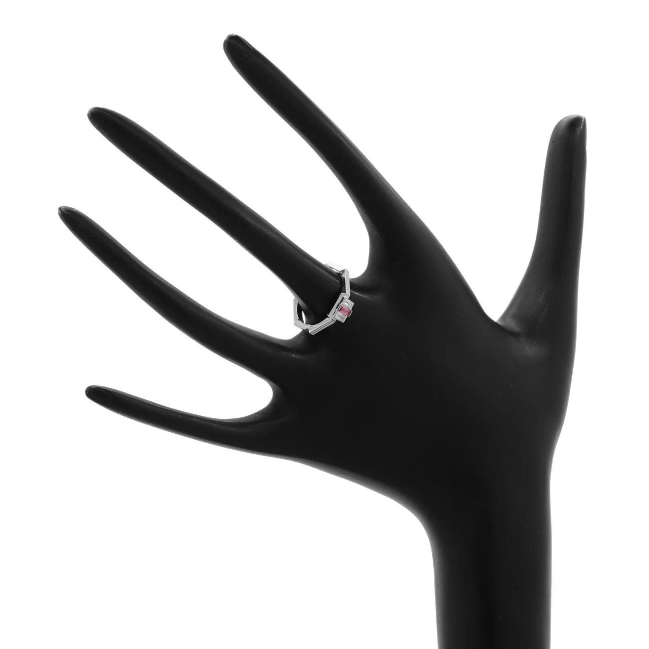 Gucci 18K White Gold Rubellite Diamond Link to Love Ring - Image 3
