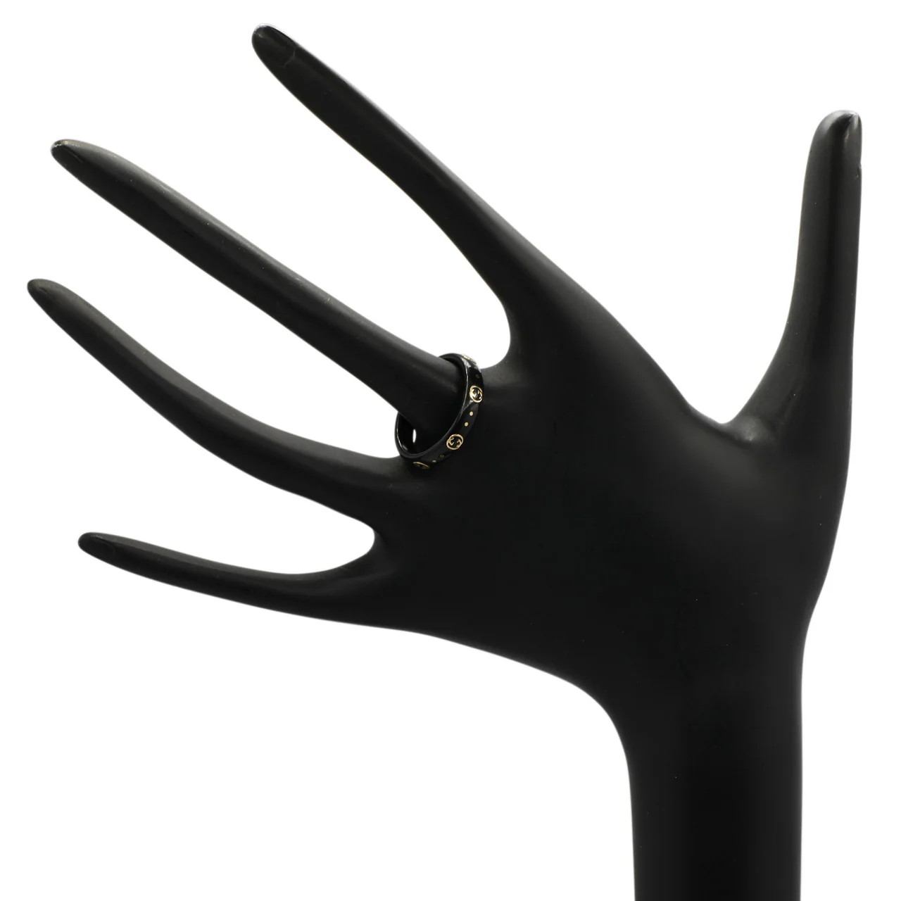 Gucci 18K Yellow Gold Black Synthetic Corundum Interlocking G Icon Ring - Image 3