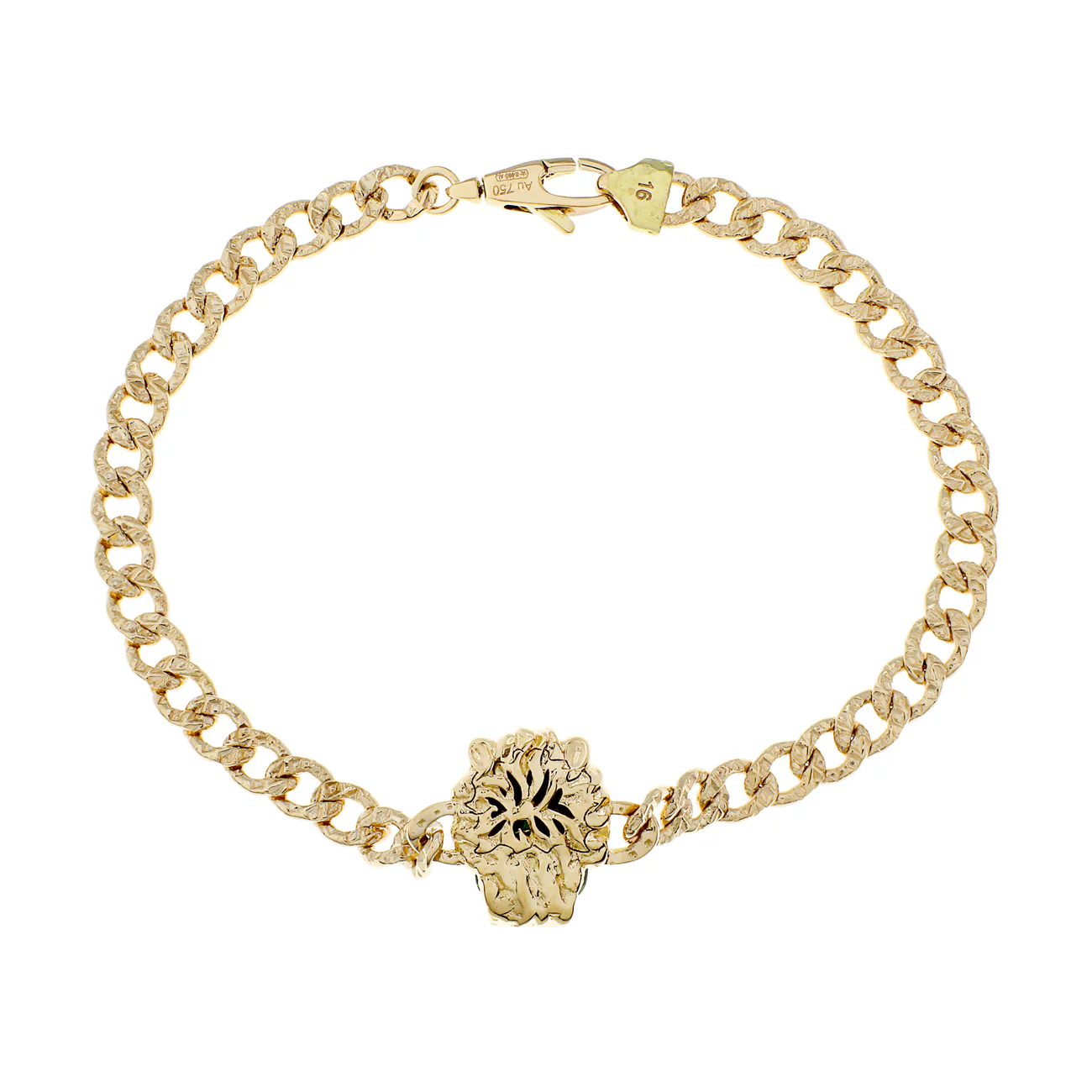 Gucci 18K Yellow Gold Diamond Chrome Diopside Lion Head Bracelet - Image 2