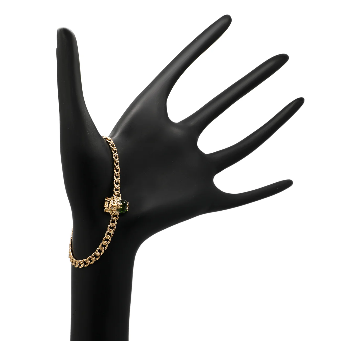 Gucci 18K Yellow Gold Diamond Chrome Diopside Lion Head Bracelet - Image 3