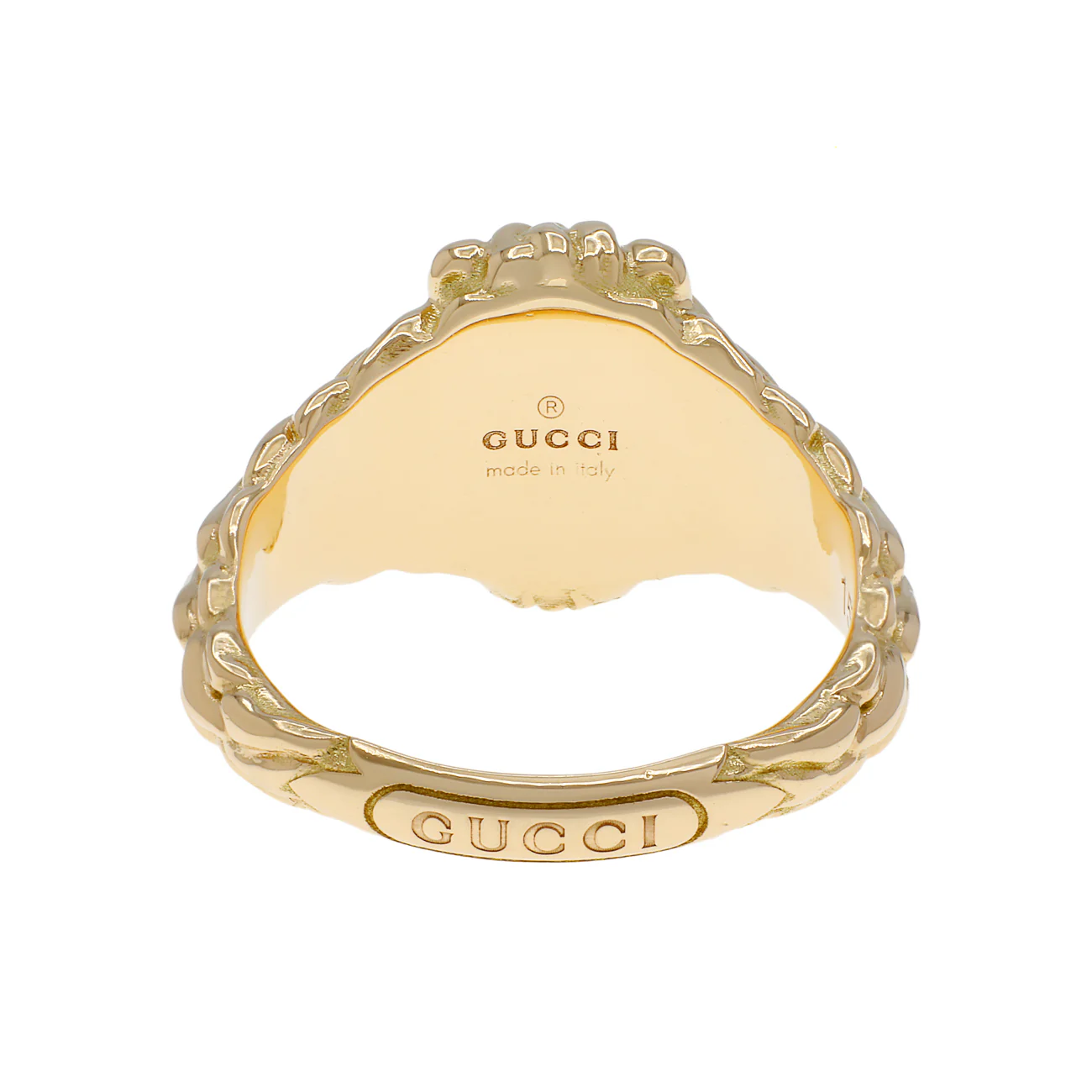 Gucci 18K Yellow Gold Diamond Chrome Diopside Lion Head Ring - Image 2