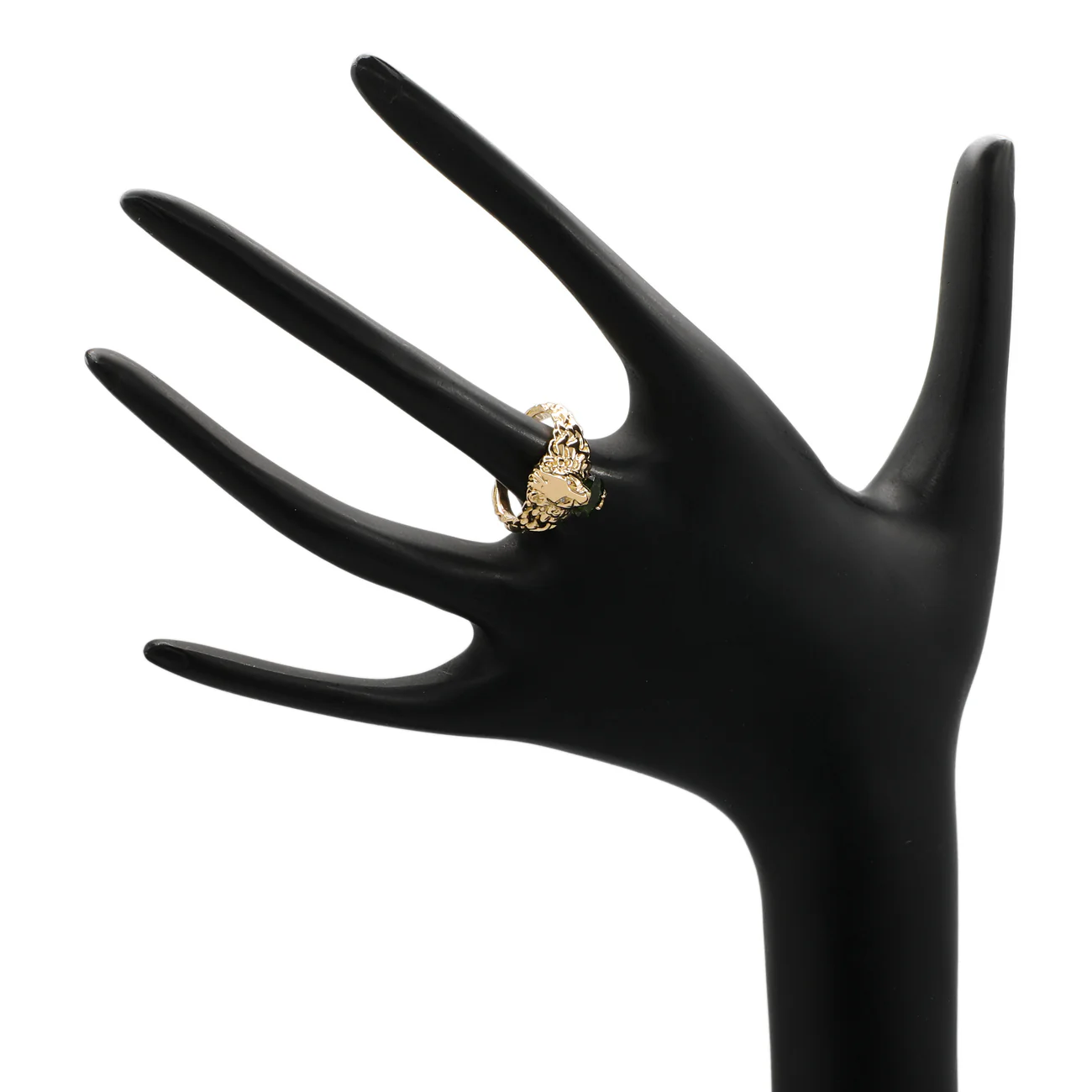 Gucci 18K Yellow Gold Diamond Chrome Diopside Lion Head Ring - Image 3