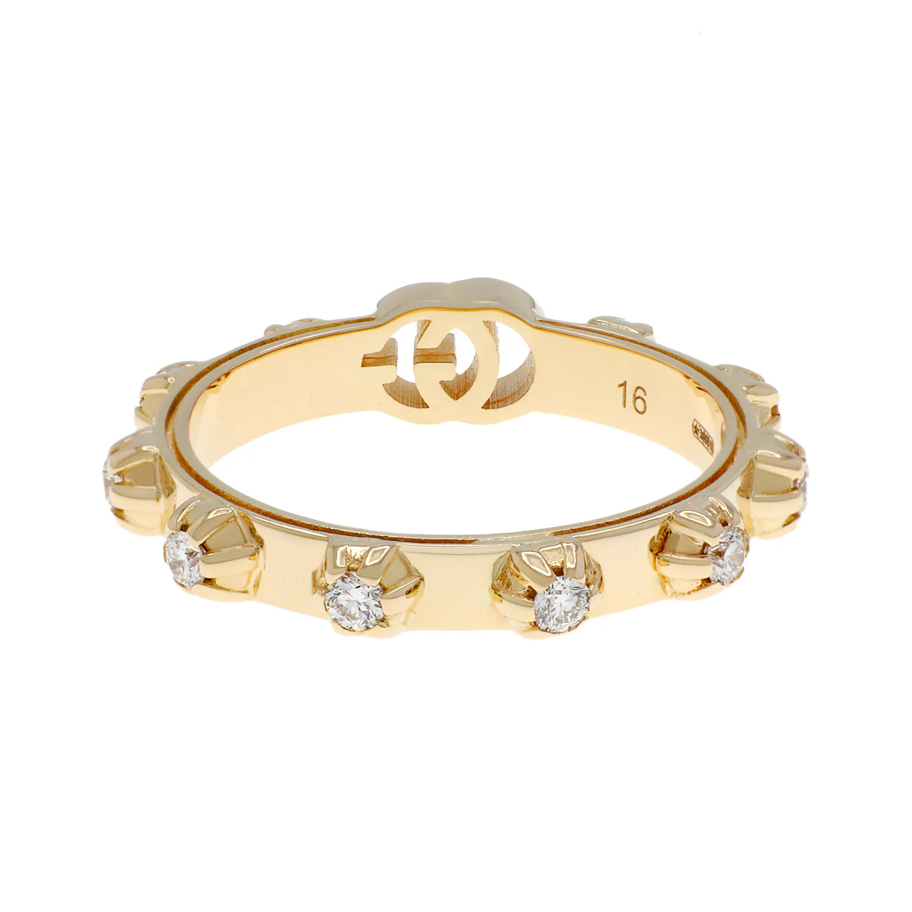 Gucci 18K Yellow Gold Diamond Running GG Ring - Image 2