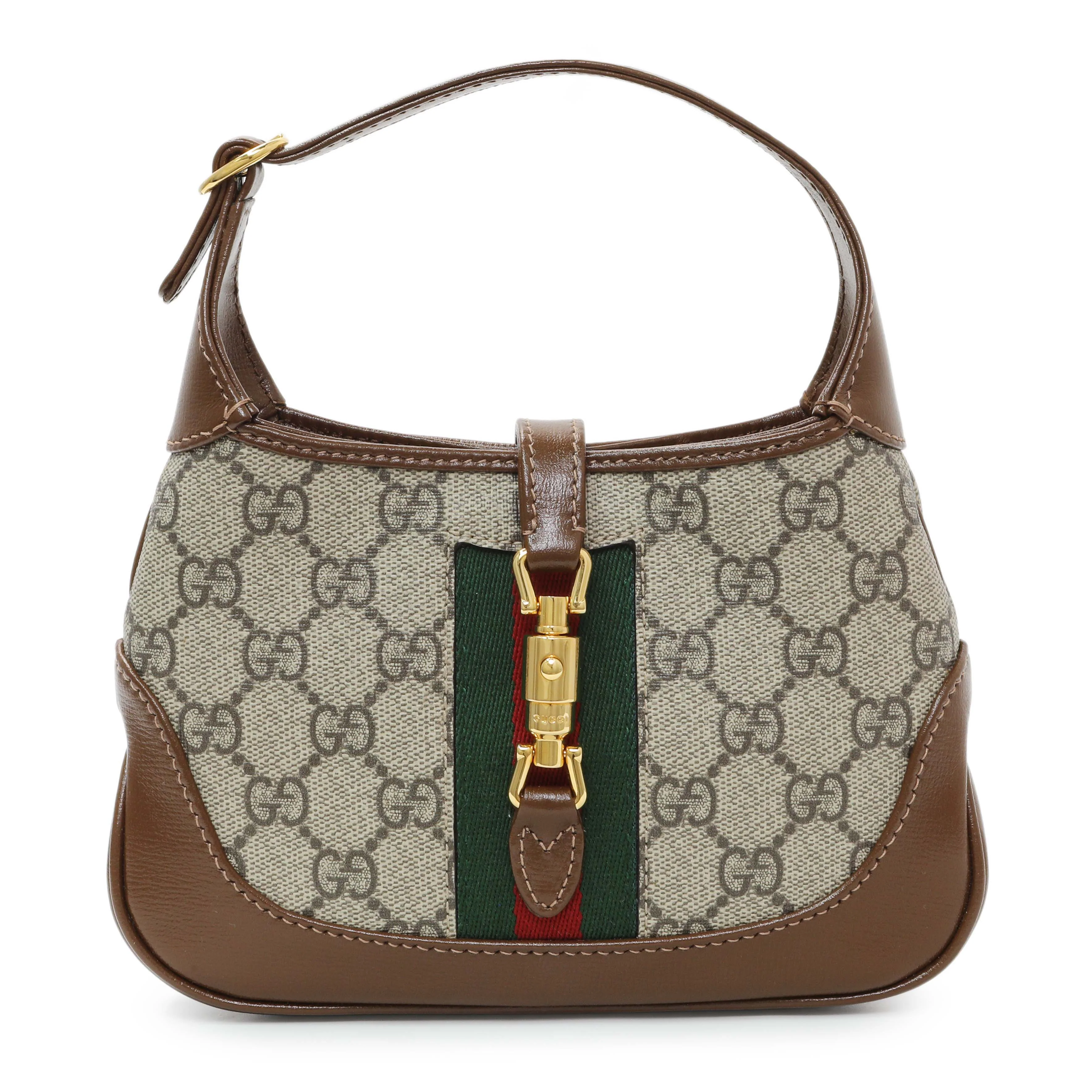 Gucci Beige Ebony Brown Sugar GG Supreme Monogram Azalea Calfskin Web Mini Jackie 1961 Hobo - Image 2