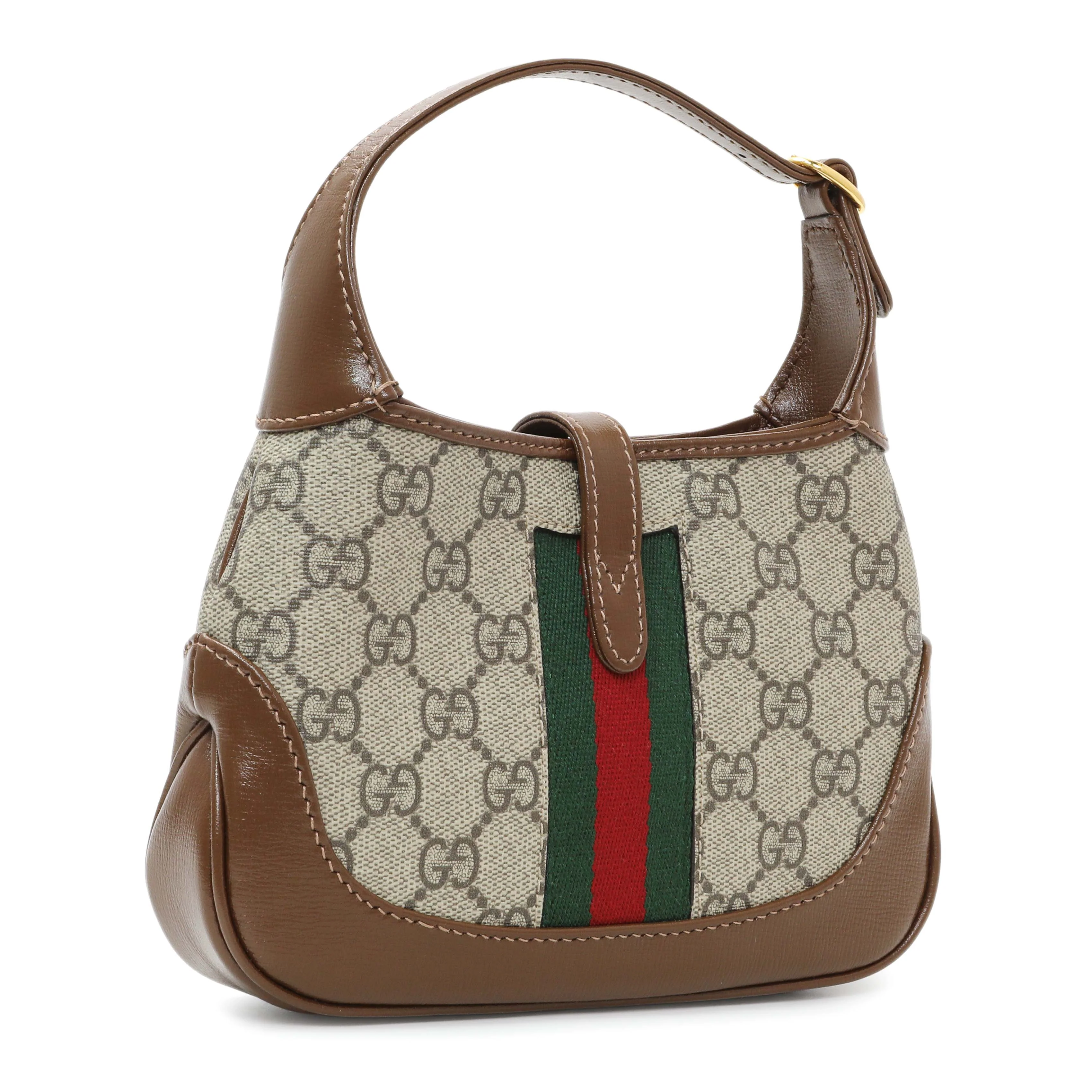 Gucci Beige Ebony Brown Sugar GG Supreme Monogram Azalea Calfskin Web Mini Jackie 1961 Hobo - Image 3
