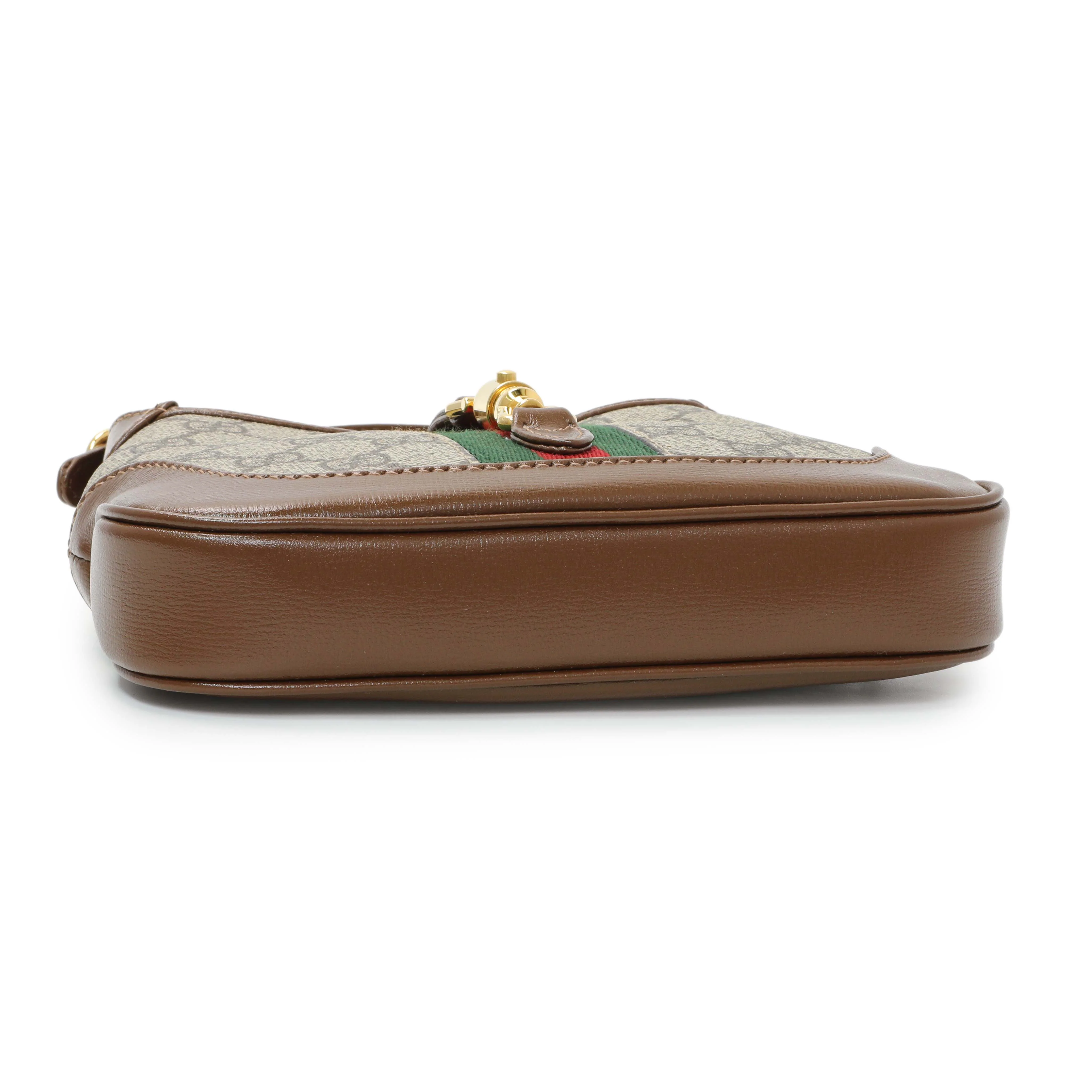 Gucci Beige Ebony Brown Sugar GG Supreme Monogram Azalea Calfskin Web Mini Jackie 1961 Hobo - Image 4