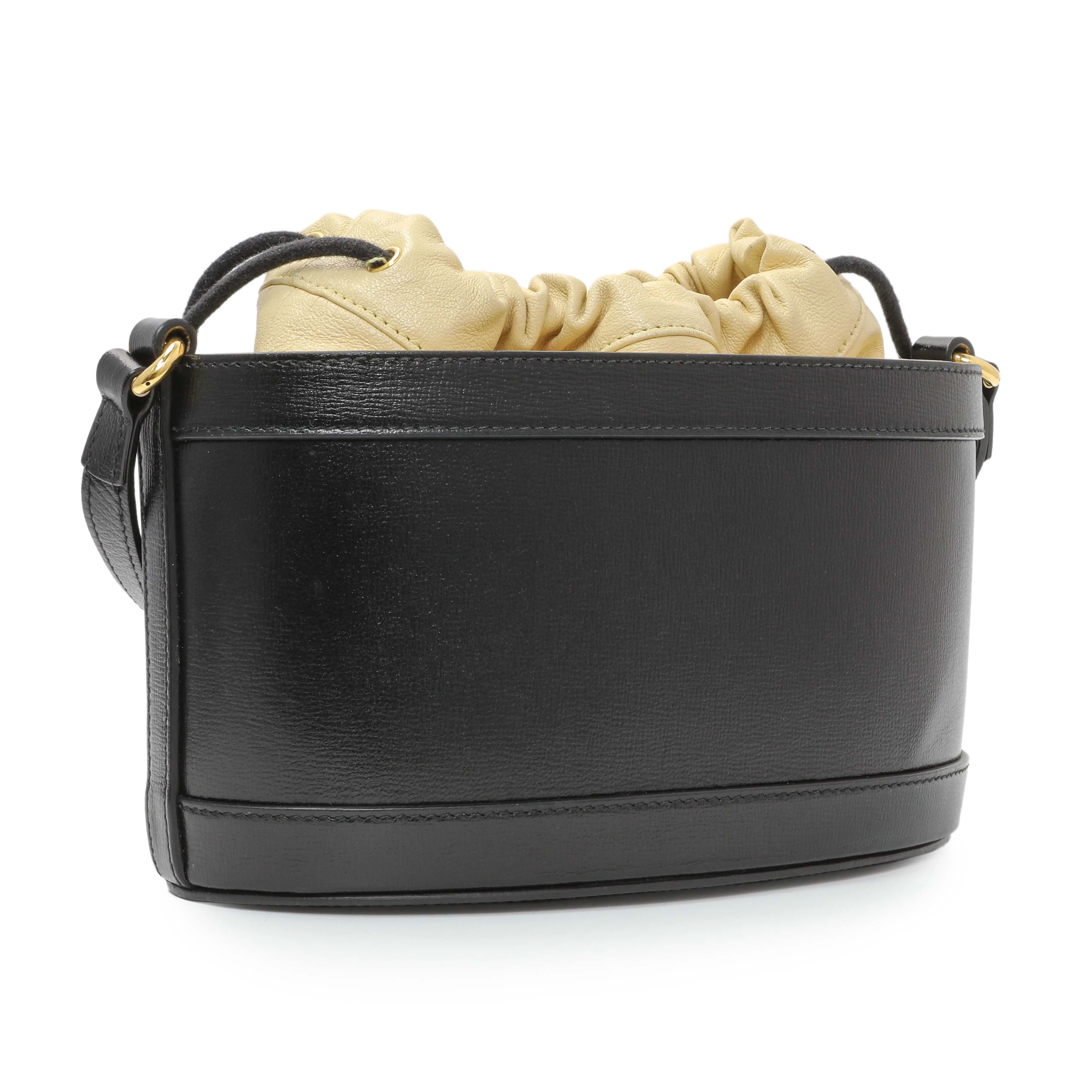 Gucci Black Beige Calfskin Horsebit 1955 Drawstring Bucket Bag - Image 2