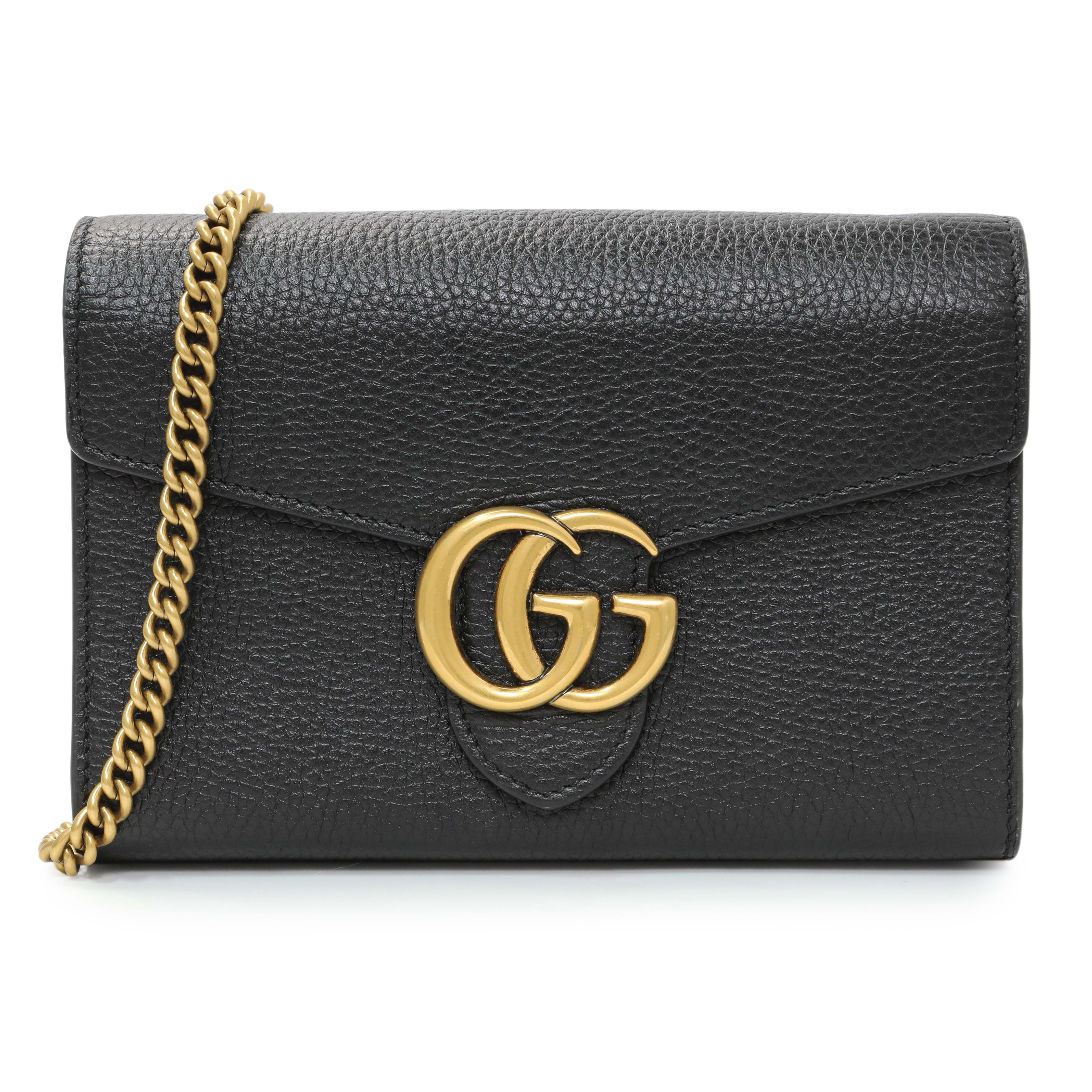 Gucci Black Calfskin GG Marmont Chain Wallet
