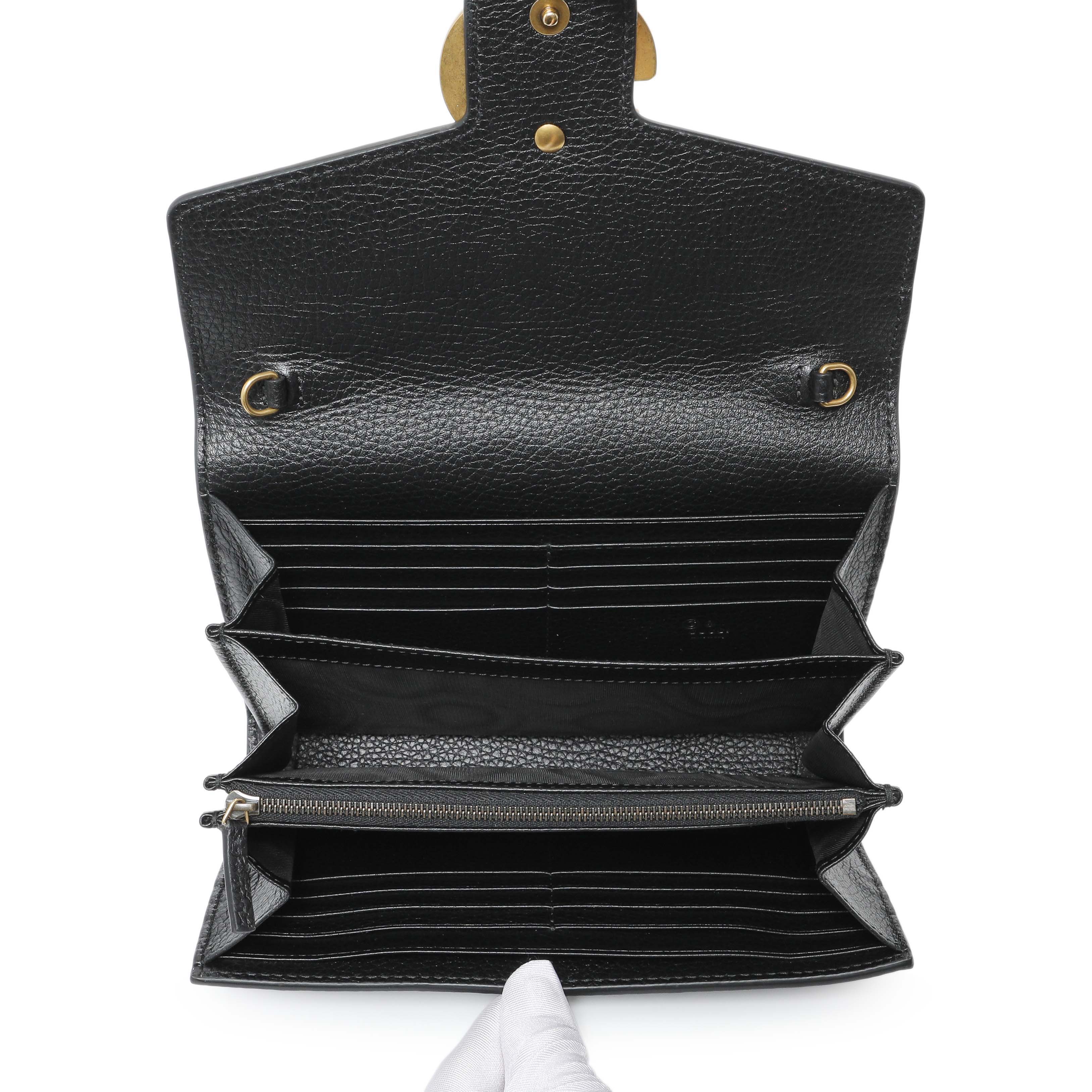 Gucci Black Calfskin GG Marmont Chain Wallet - Image 4