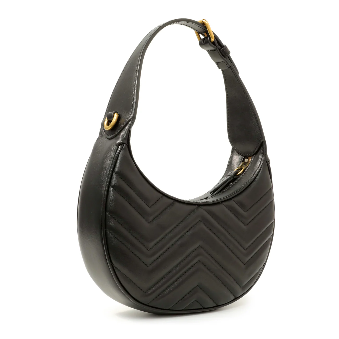 Gucci Black Calfskin Matelasse Chevron Mini GG Marmont Half Moon Hobo - Image 2