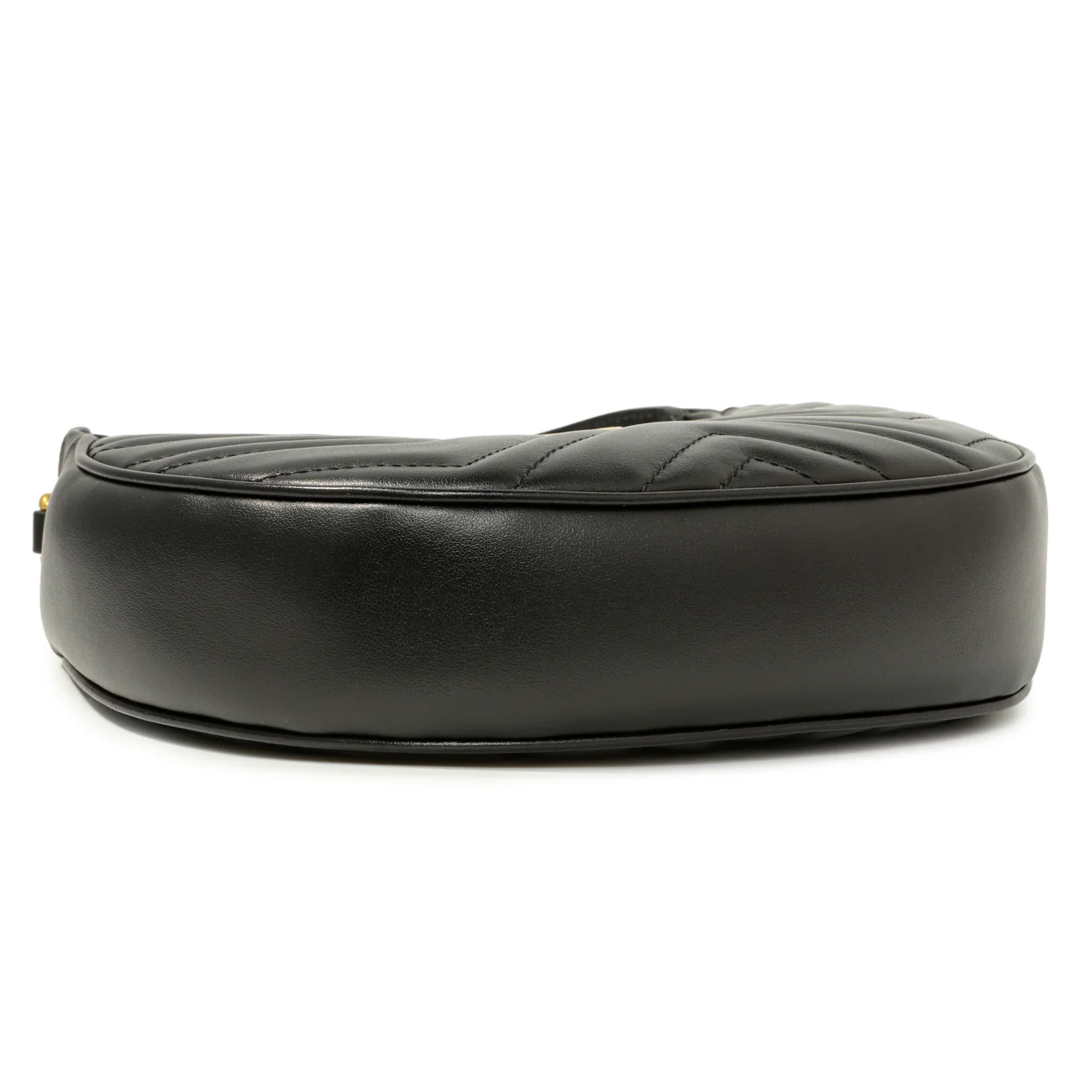 Gucci Black Calfskin Matelasse Chevron Mini GG Marmont Half Moon Hobo - Image 3