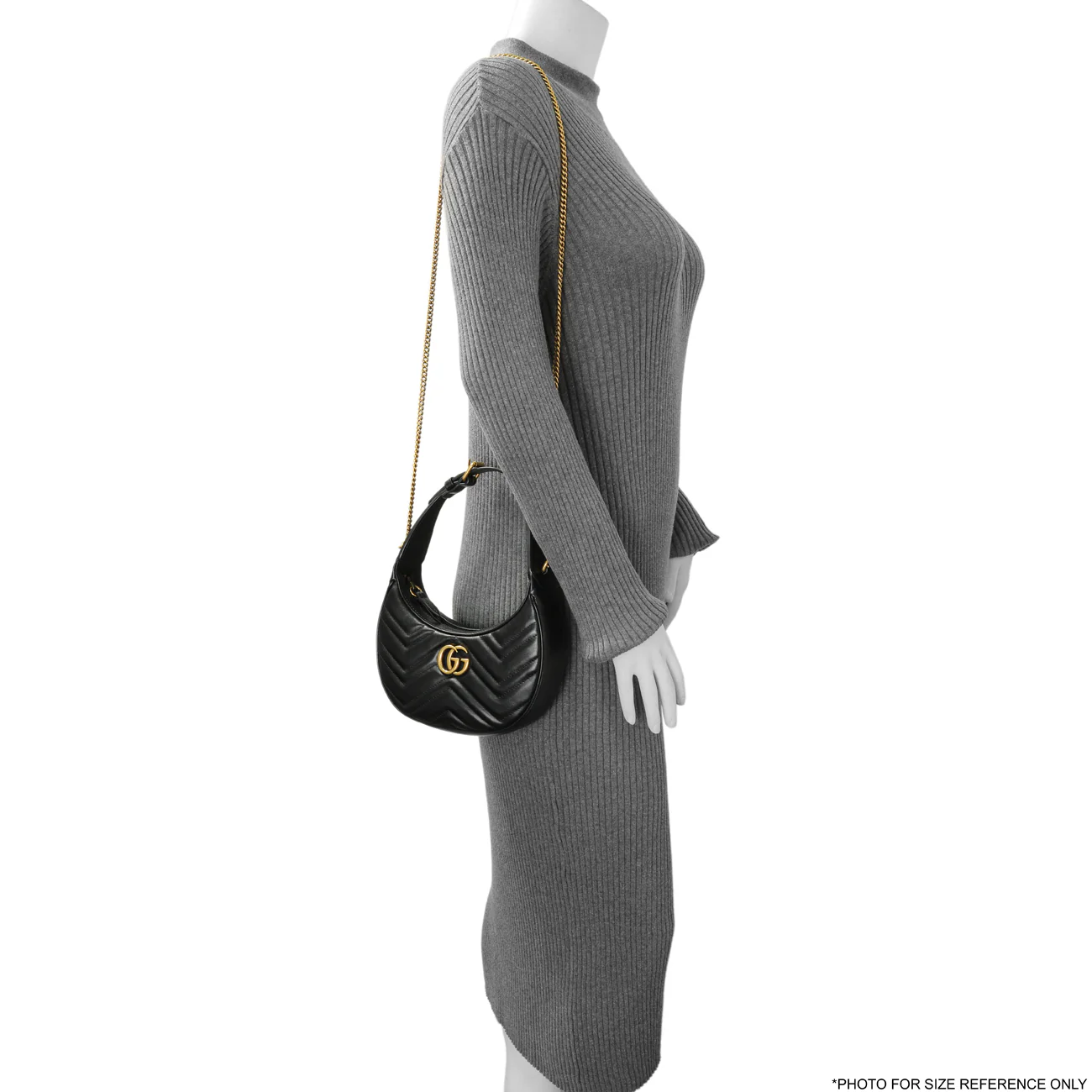 Gucci Black Calfskin Matelasse Chevron Mini GG Marmont Half Moon Hobo - Image 7