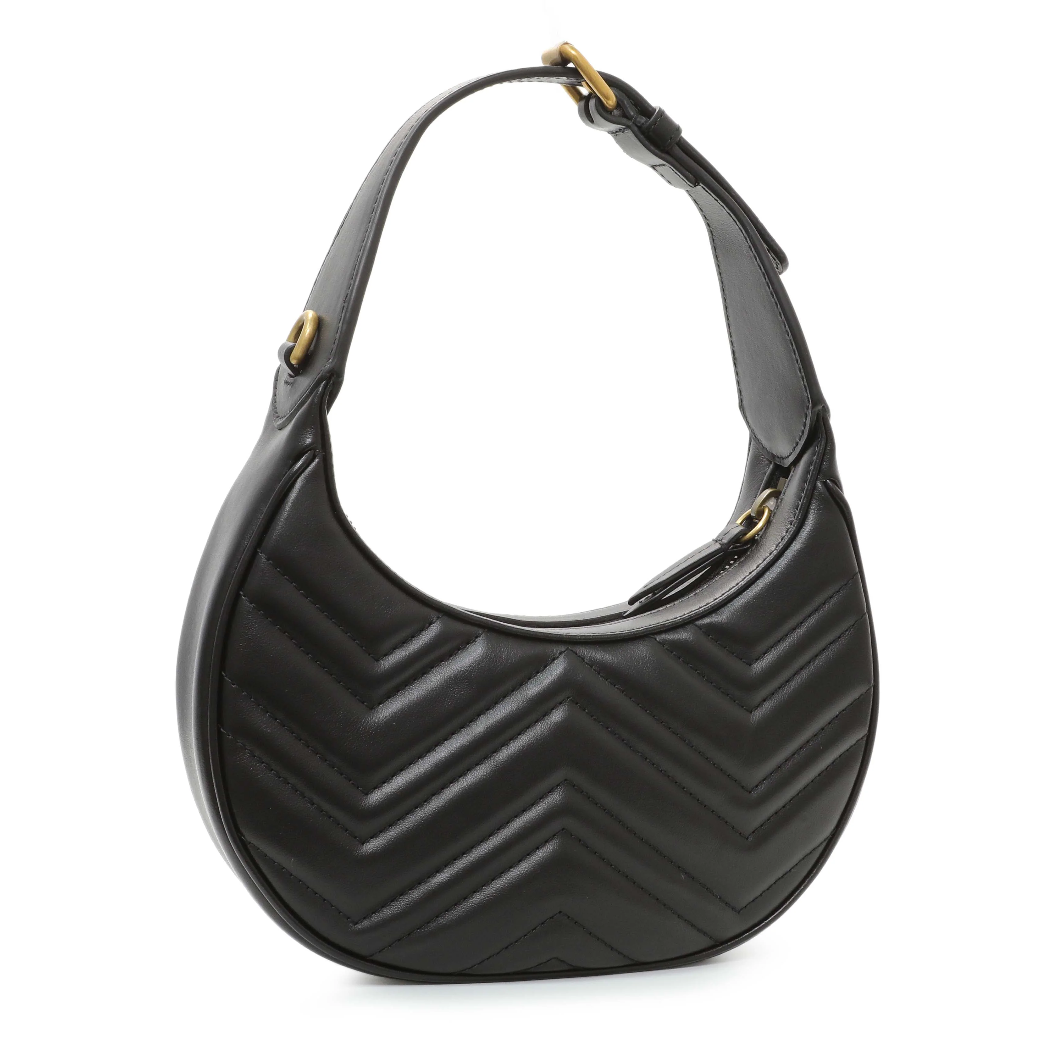 Gucci Black Calfskin Matelasse Chevron Mini GG Marmont Half Moon Hobo - Image 2