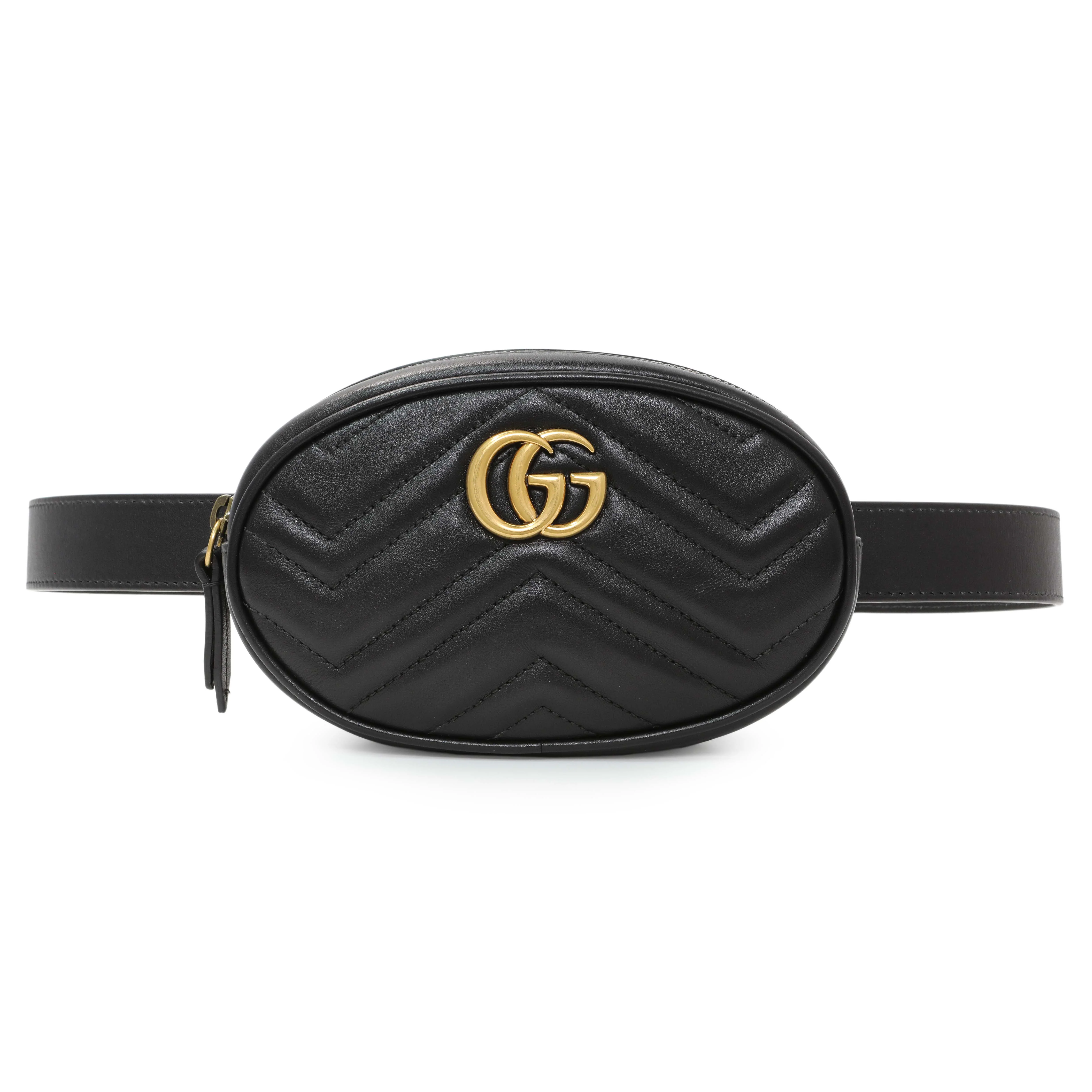 Gucci Black Calfskin Matelasse GG Marmont Belt Bag