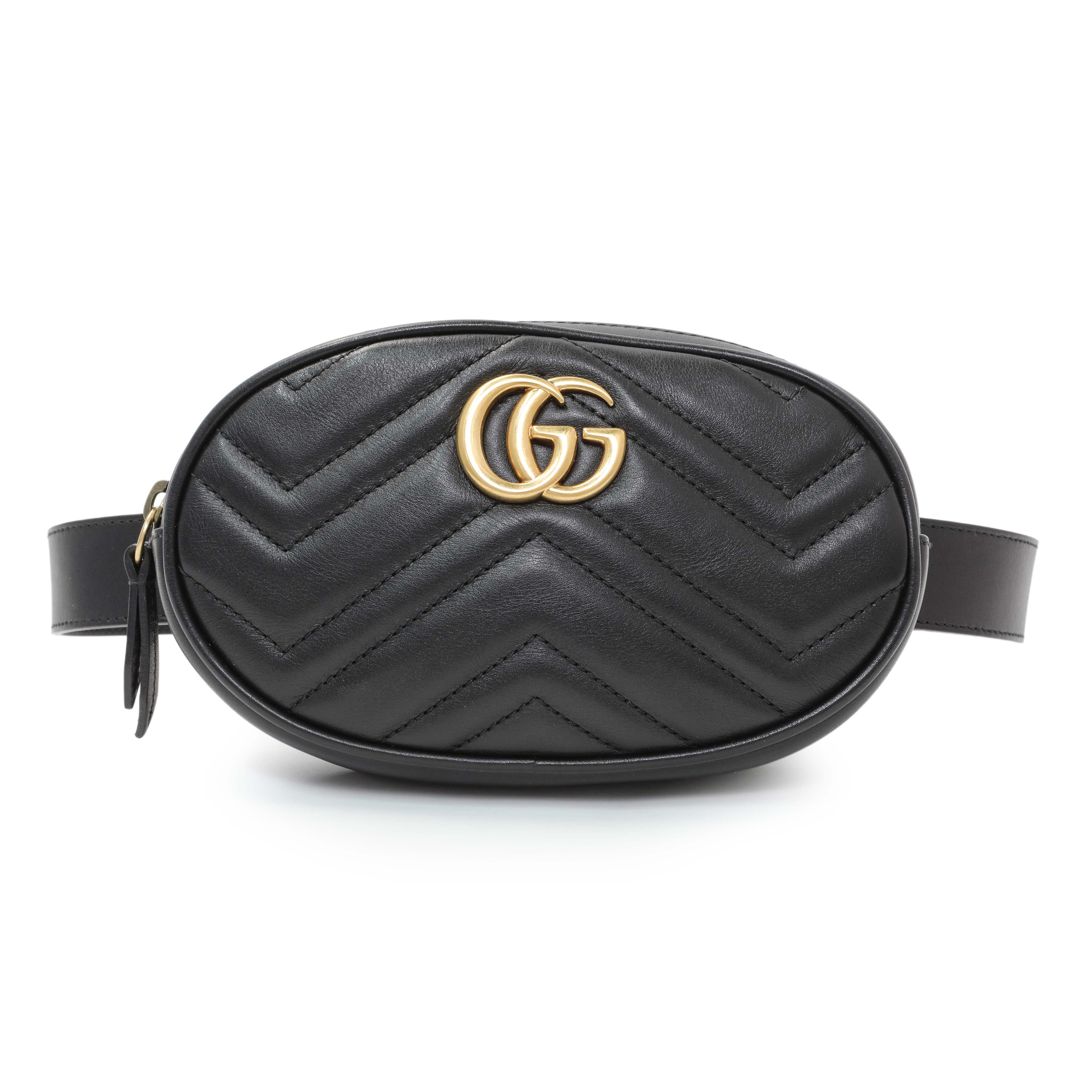 Gucci Black Calfskin Matelasse GG Marmont Belt Bag
