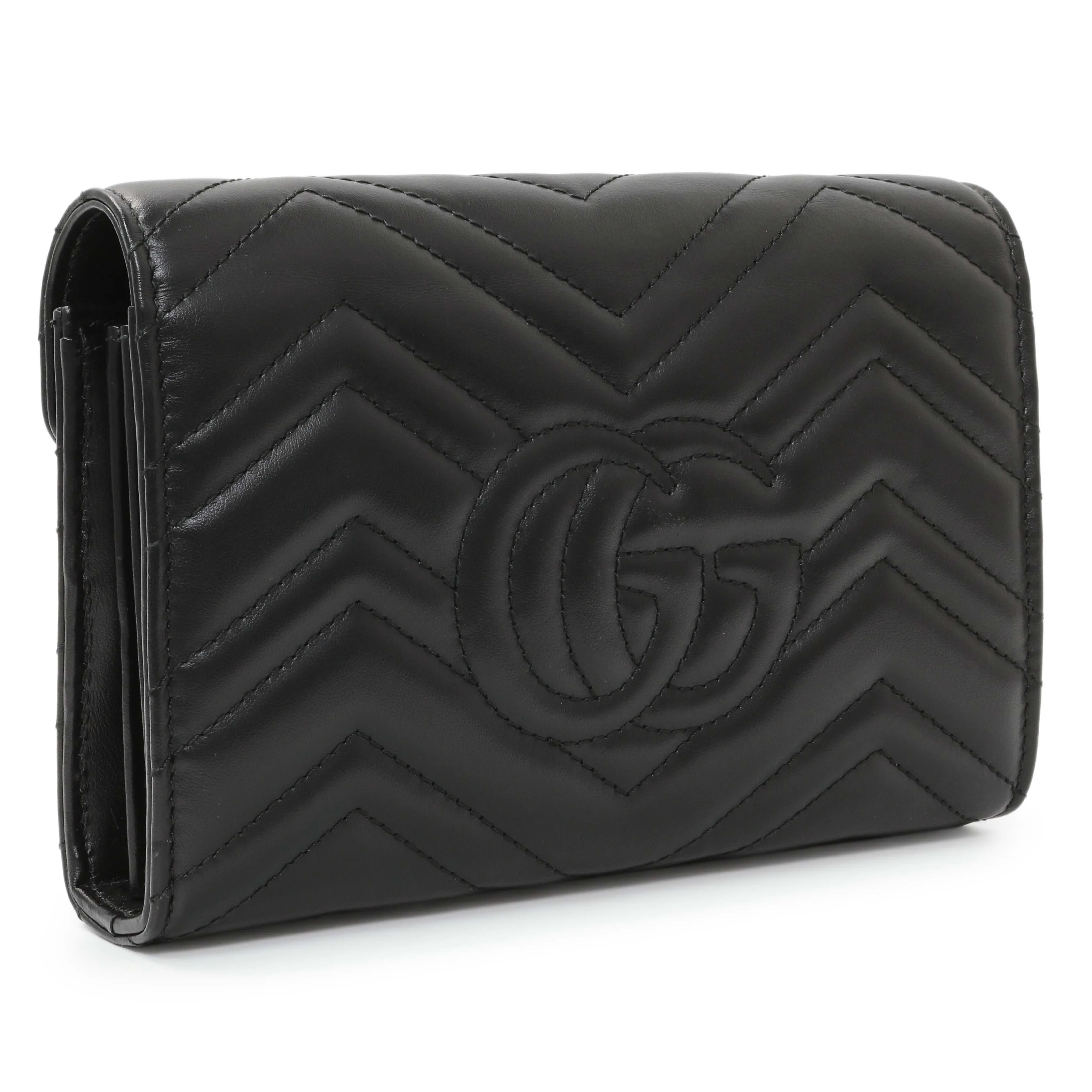 Gucci Black Calfskin Matelasse GG Marmont Chain Wallet - Image 2