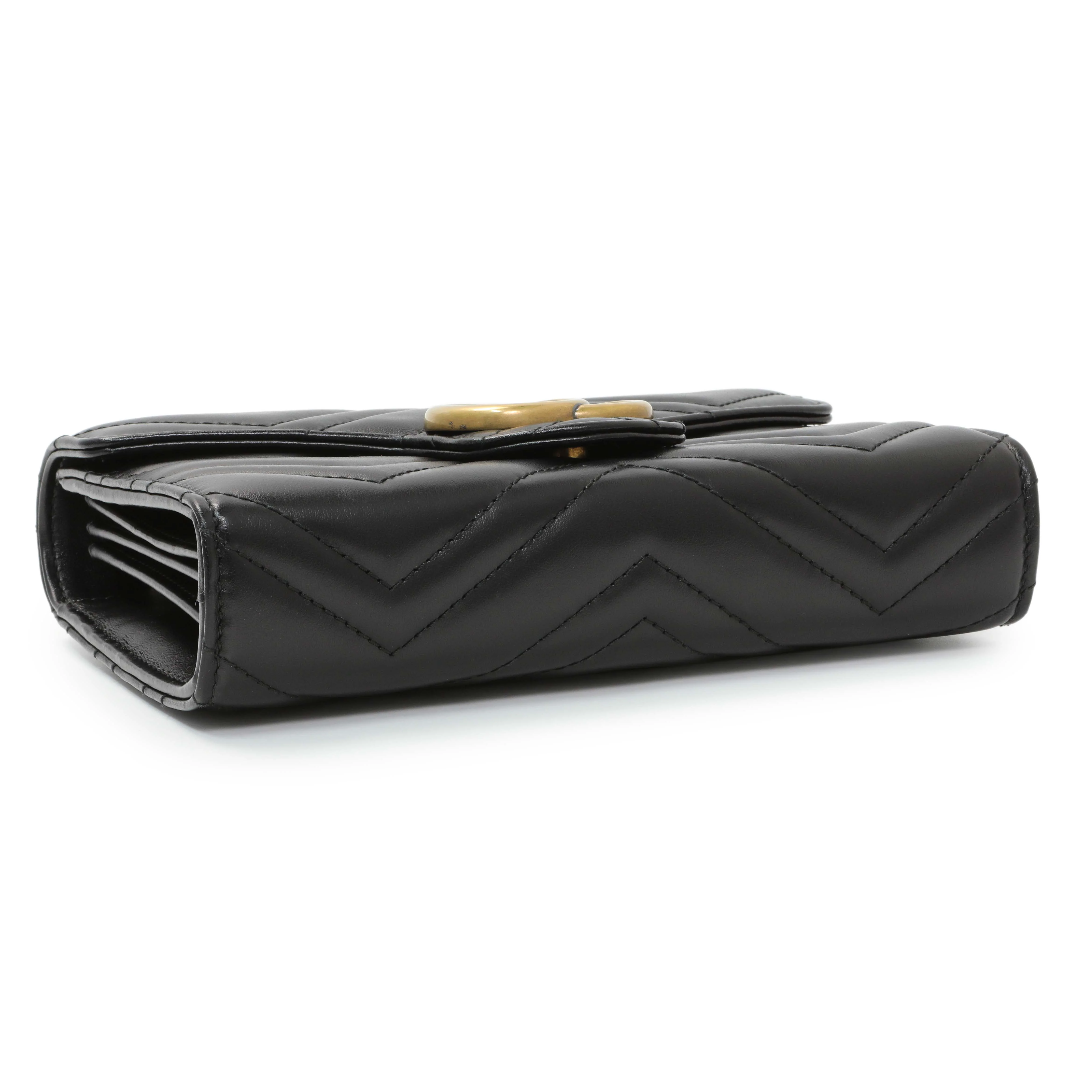 Gucci Black Calfskin Matelasse GG Marmont Chain Wallet - Image 3