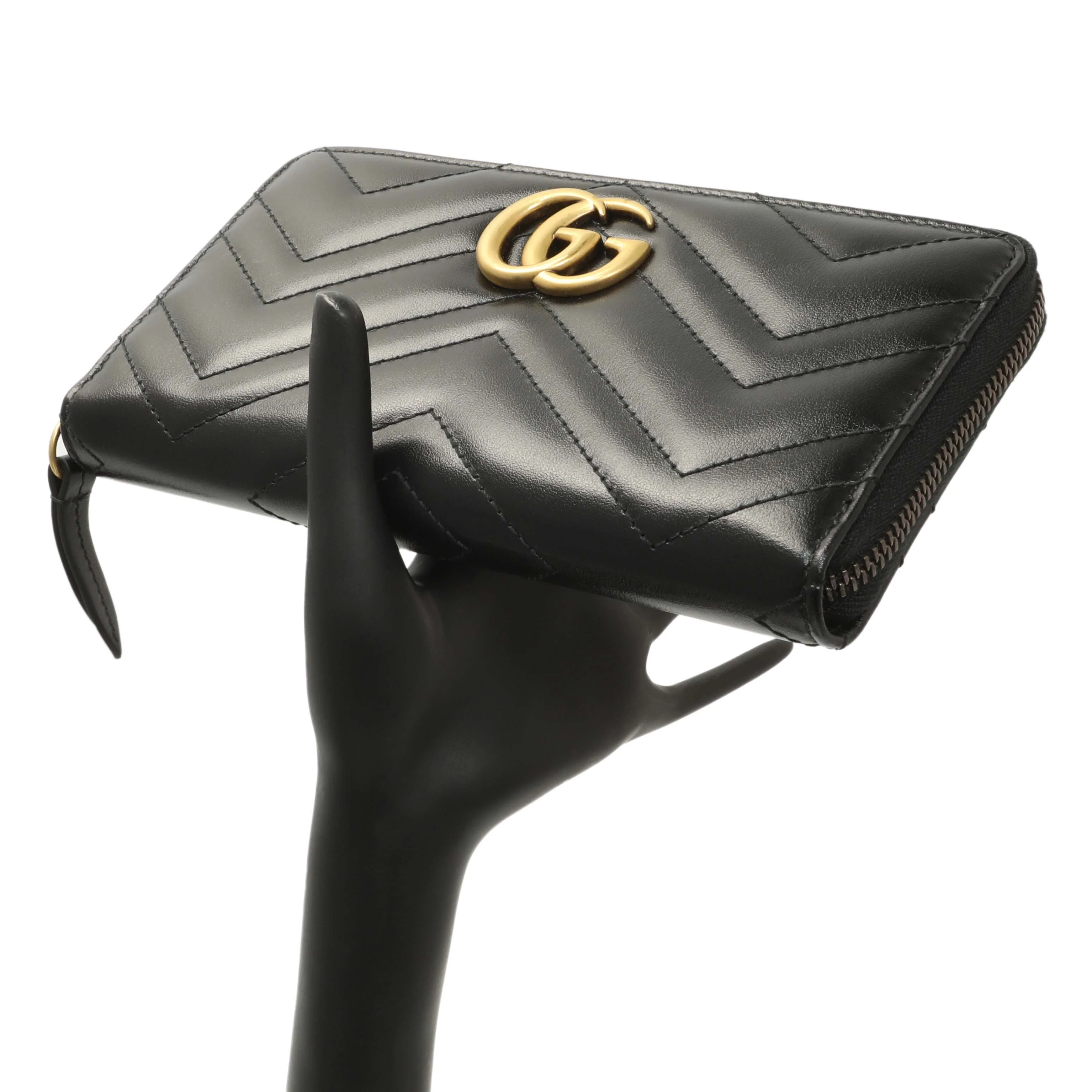 Gucci Black Calfskin Matelasse GG Marmont Zip Around Wallet - Image 7