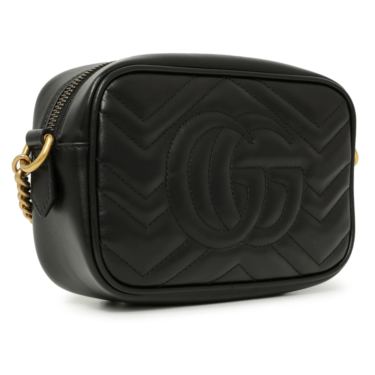 Gucci Black Calfskin Matelasse Mini GG Marmont Chain Shoulder Bag - Image 2