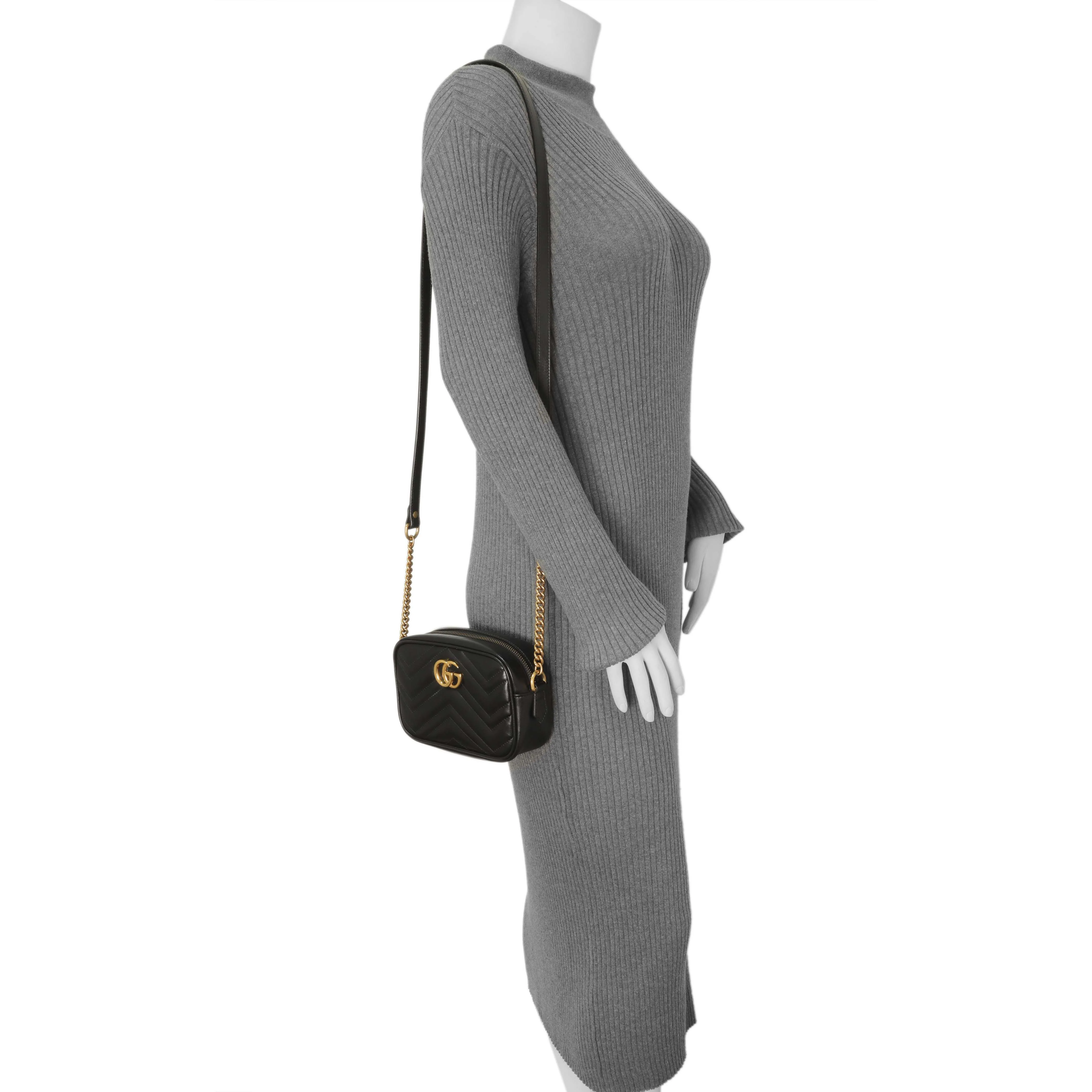 Gucci Black Calfskin Matelasse Mini GG Marmont Chain Shoulder Bag - Image 7