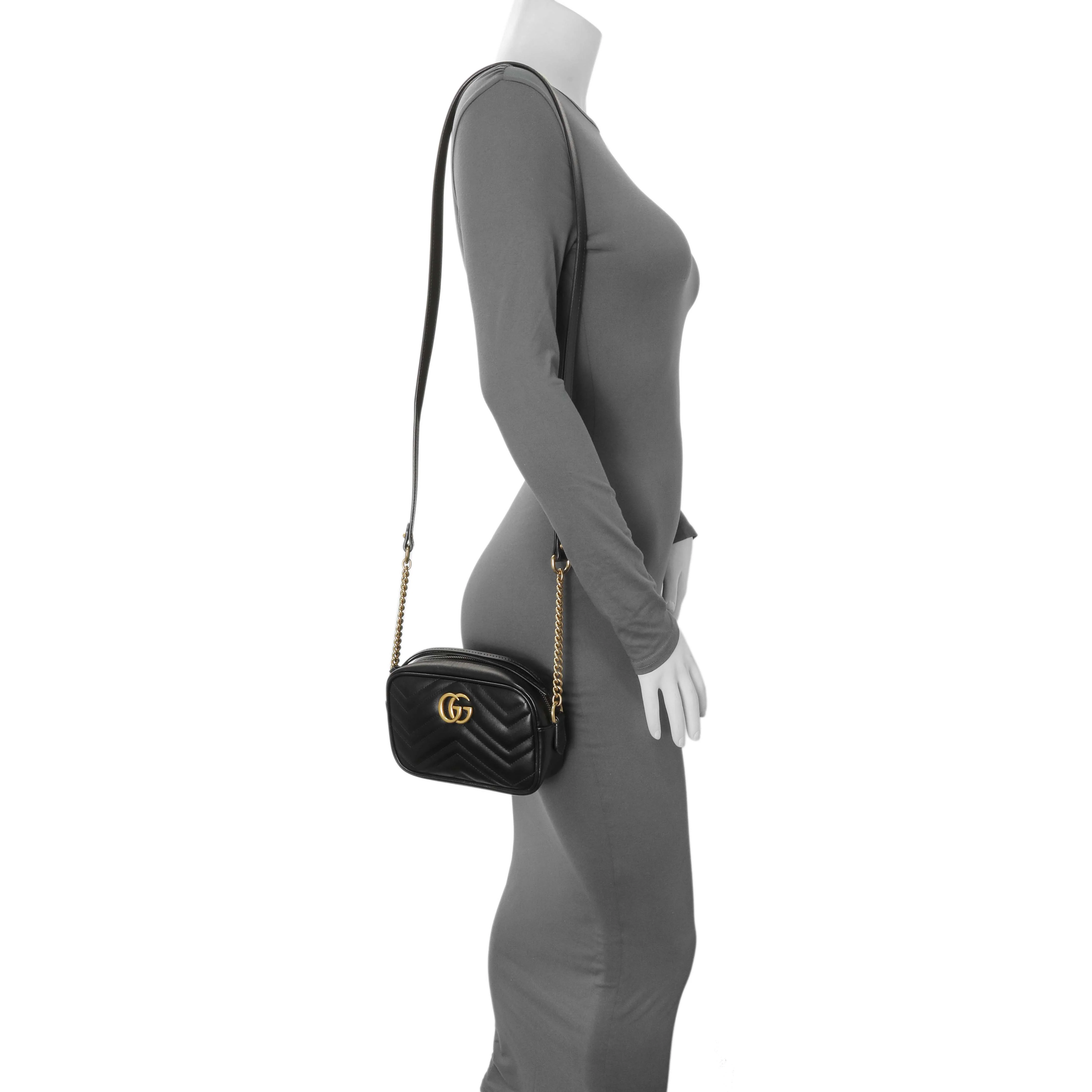 Gucci Black Calfskin Matelasse Mini GG Marmont Chain Shoulder Bag - Image 11