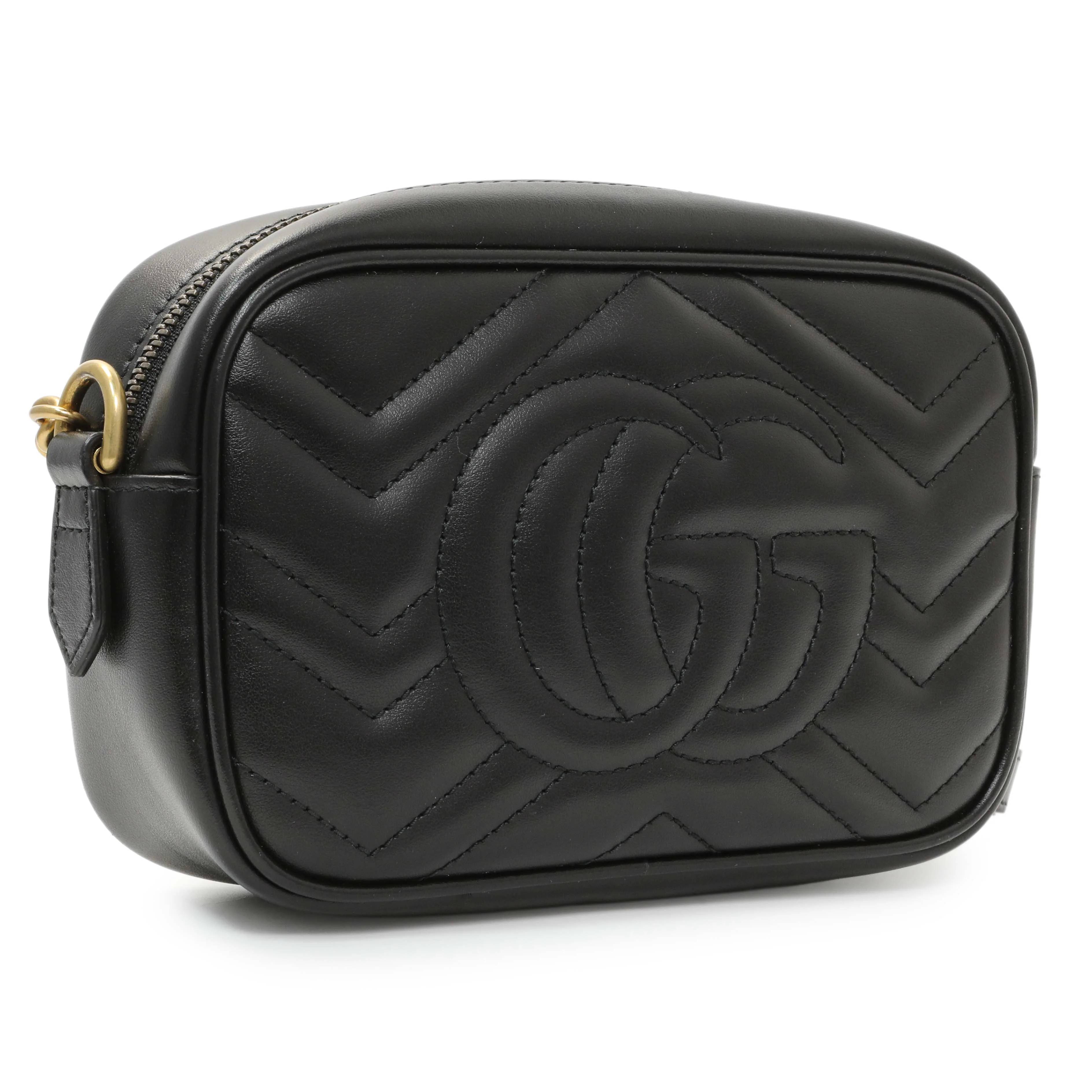 Gucci Black Calfskin Matelasse Mini GG Marmont Chain Shoulder Bag - Image 2