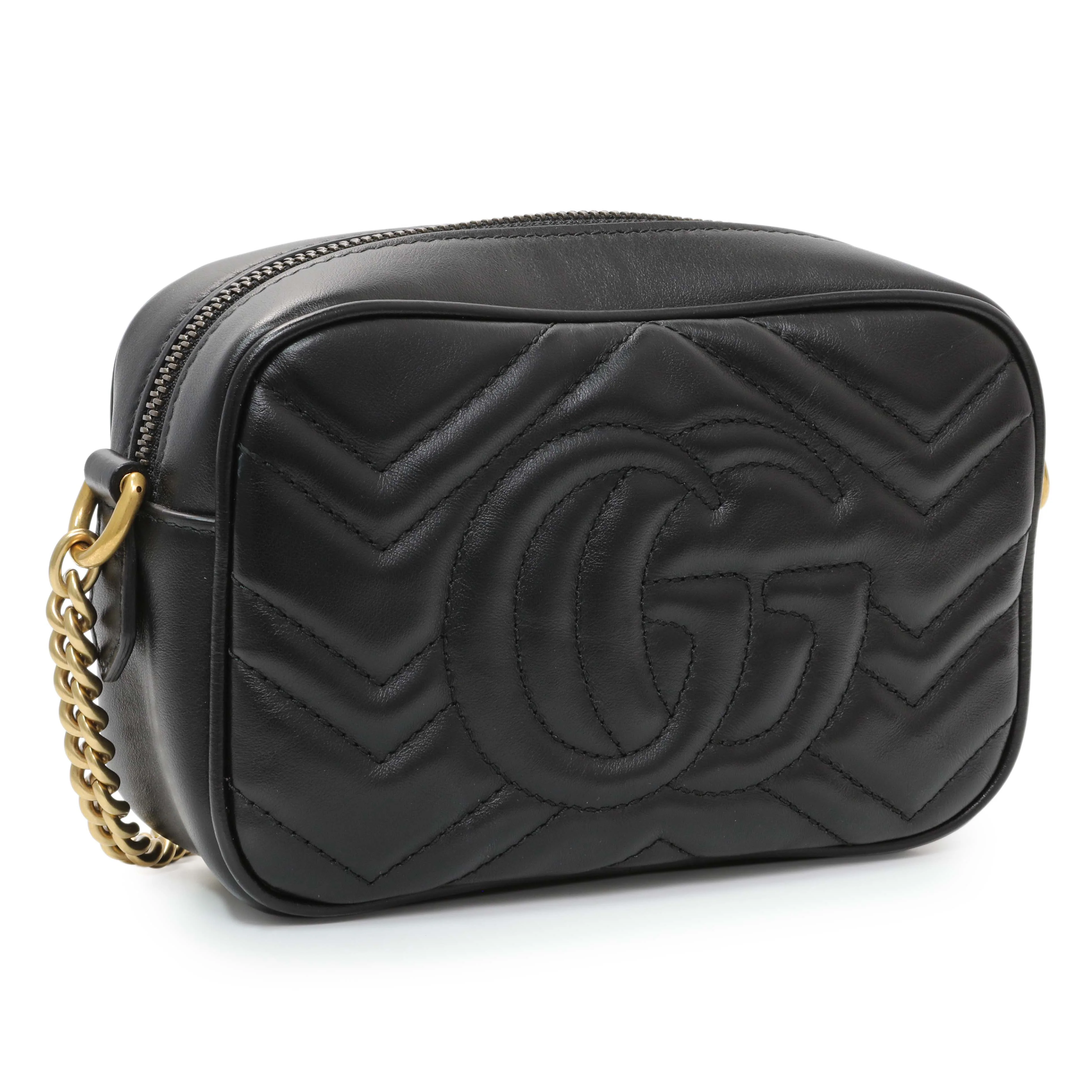 Gucci Black Calfskin Matelasse Mini GG Marmont Chain Shoulder Bag - Image 2