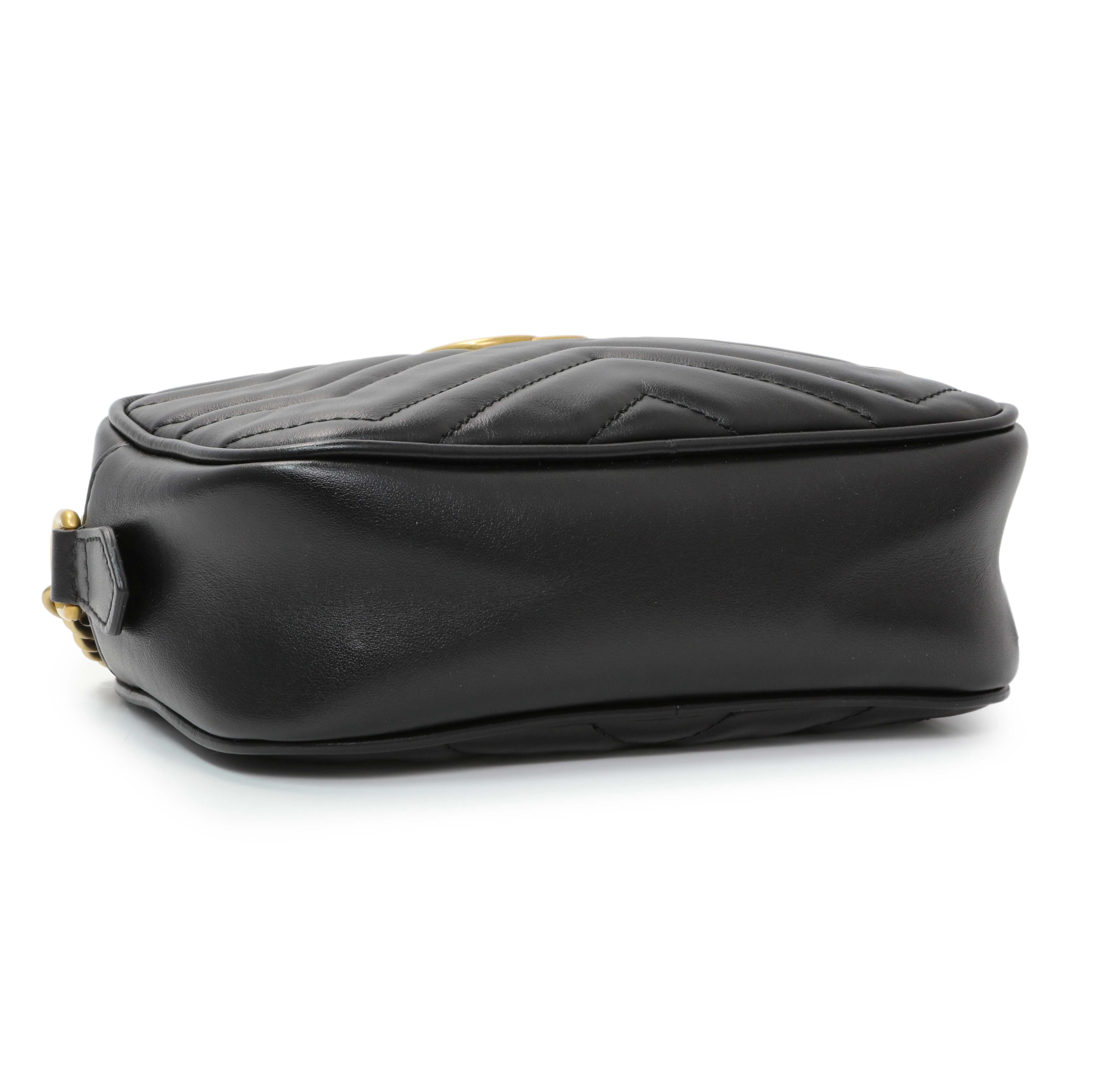 Gucci Black Calfskin Matelasse Mini GG Marmont Chain Shoulder Bag - Image 3