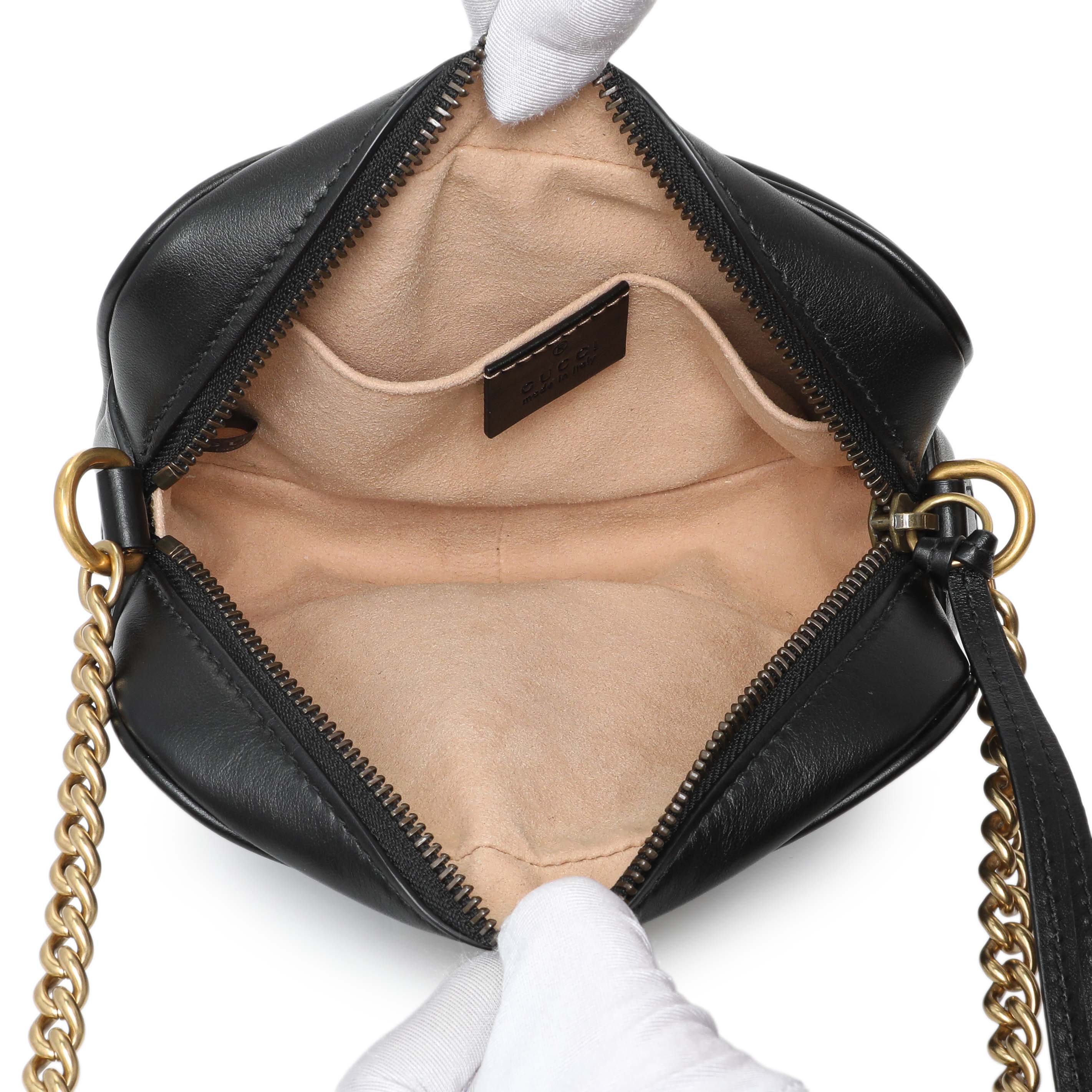 Gucci Black Calfskin Matelasse Mini GG Marmont Chain Shoulder Bag - Image 4