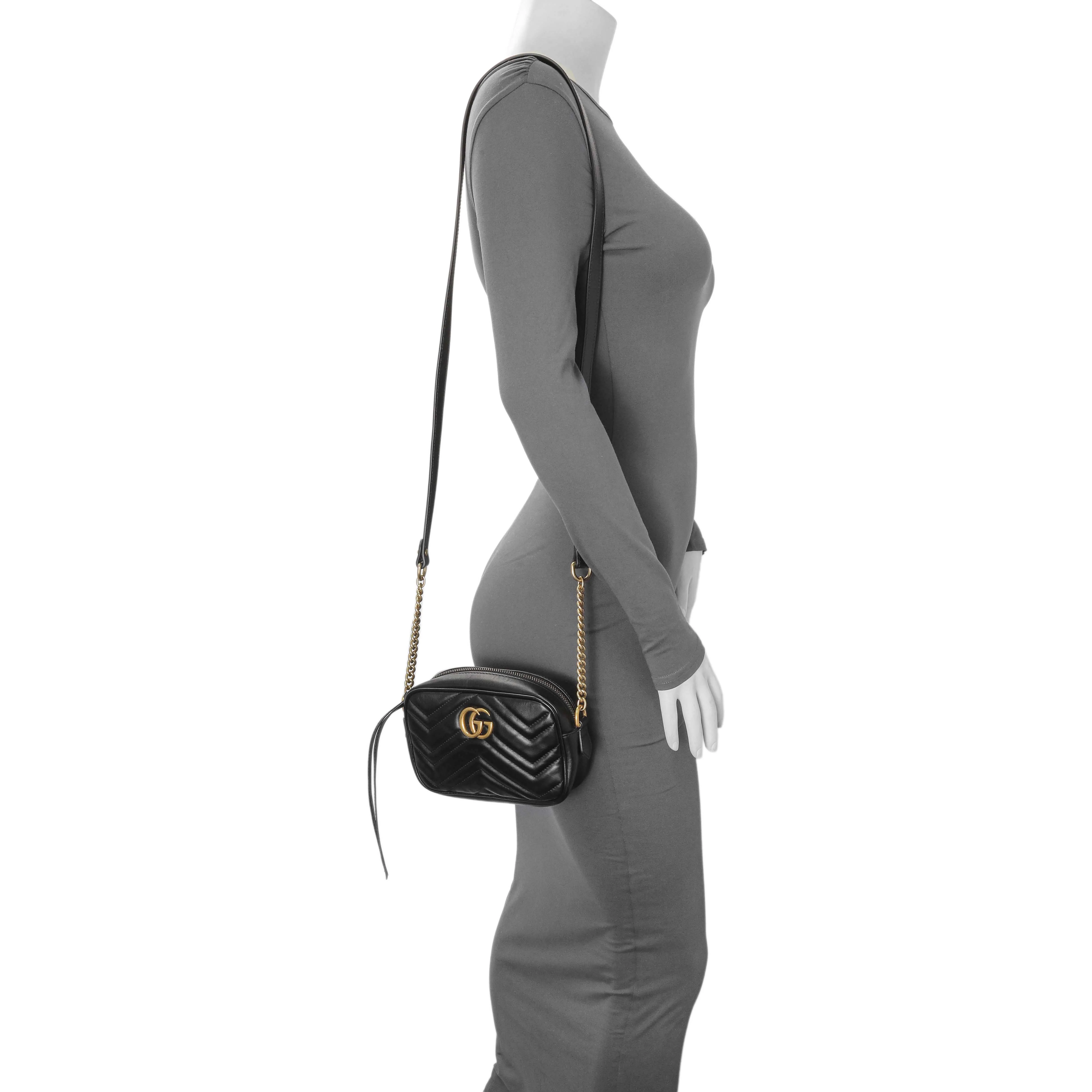 Gucci Black Calfskin Matelasse Mini GG Marmont Chain Shoulder Bag - Image 7