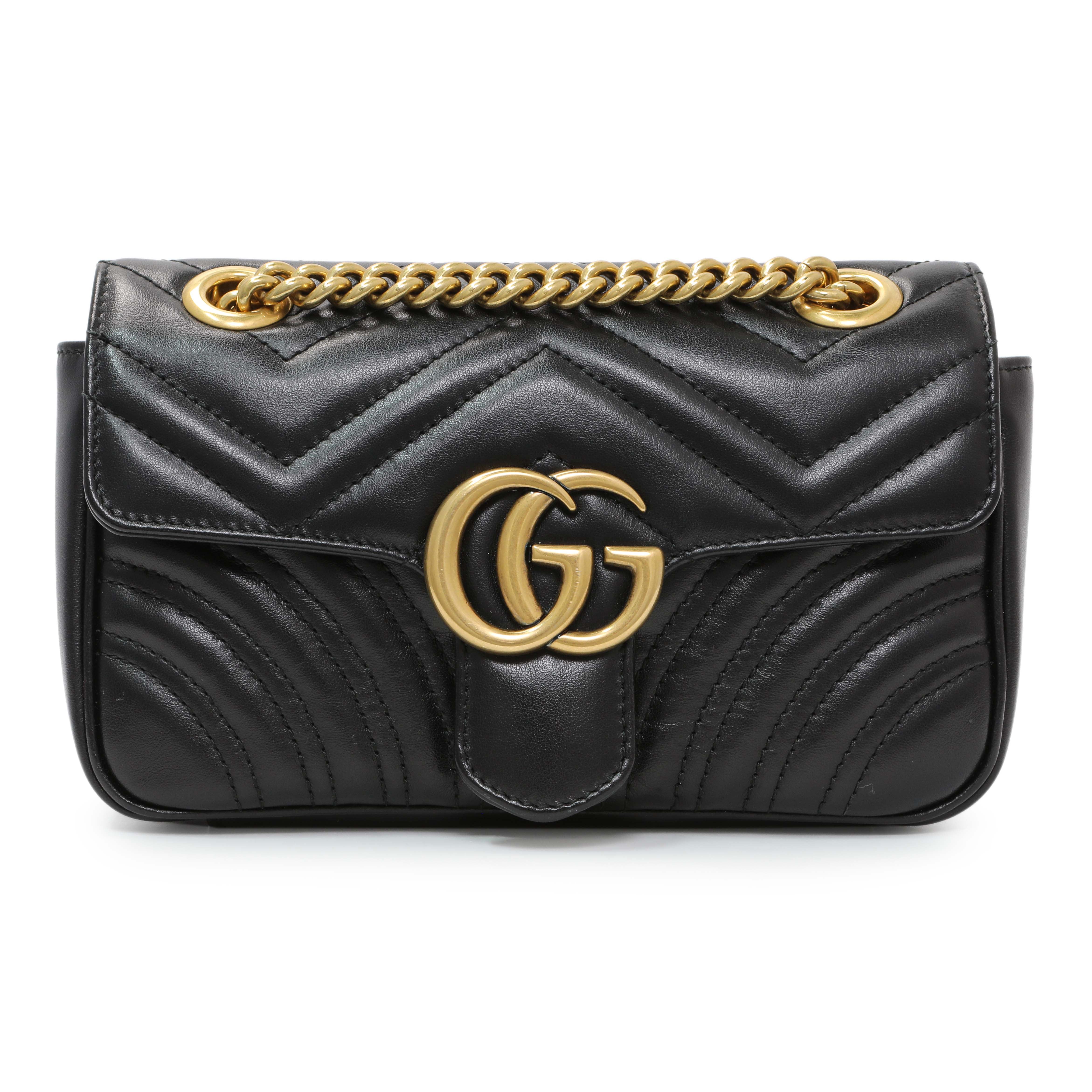 Gucci Black Calfskin Matelasse Mini GG Marmont Shoulder Bag
