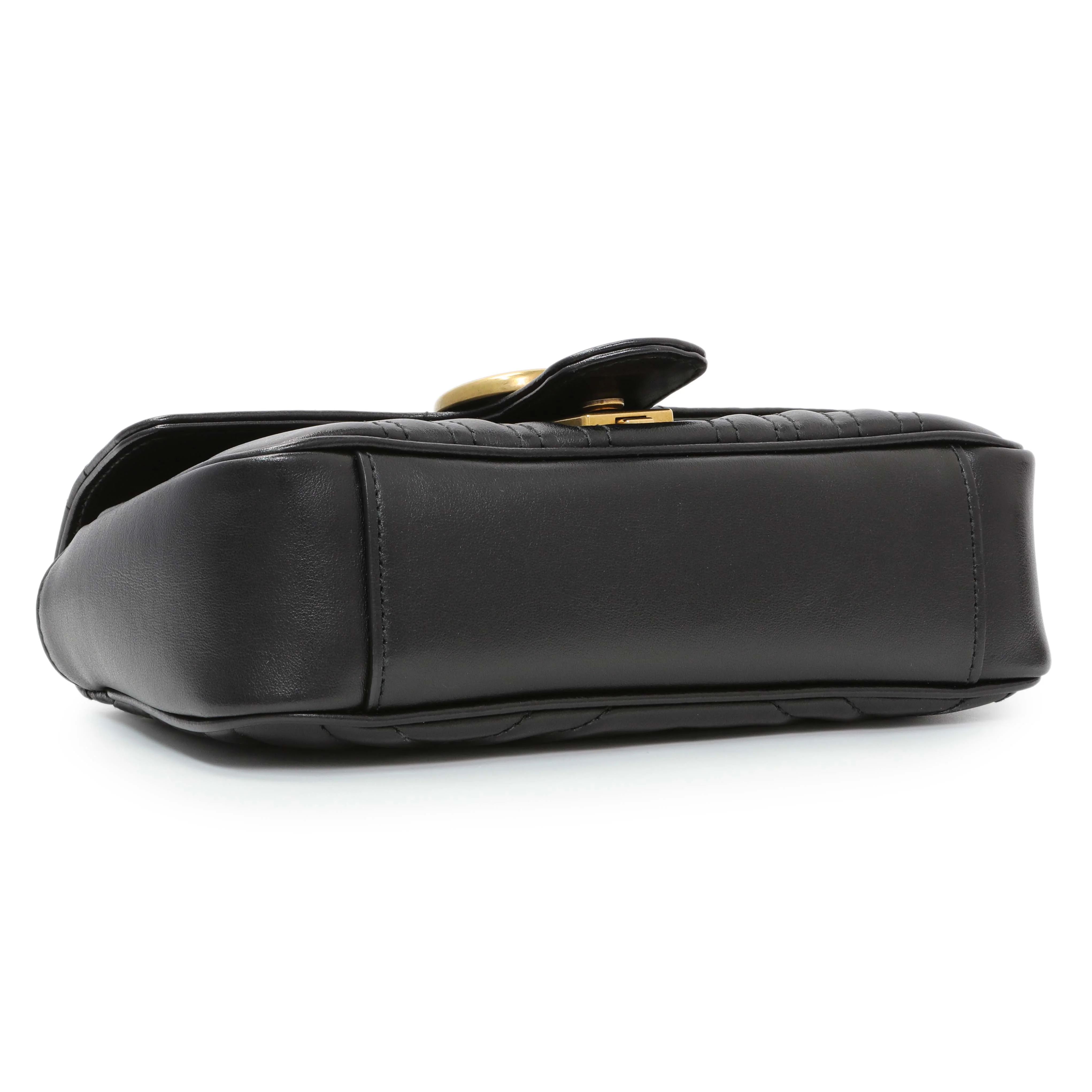 Gucci Black Calfskin Matelasse Mini GG Marmont Shoulder Bag - Image 3
